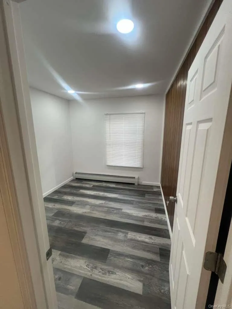 Unfurnished room with dark wood-style floors and a baseboard heating unit Unfurnished room with dark wood-style floors and a baseboard heating unit