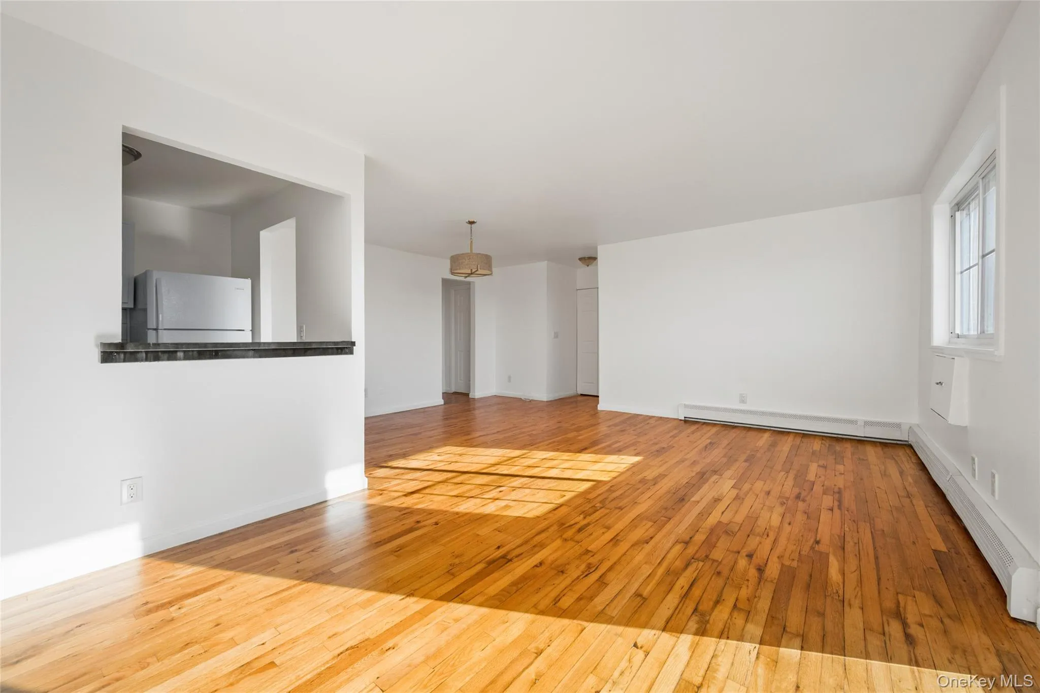 Unfurnished room with a baseboard heating unit and light wood-style floors Unfurnished room with a baseboard heating unit and light wood-style floors