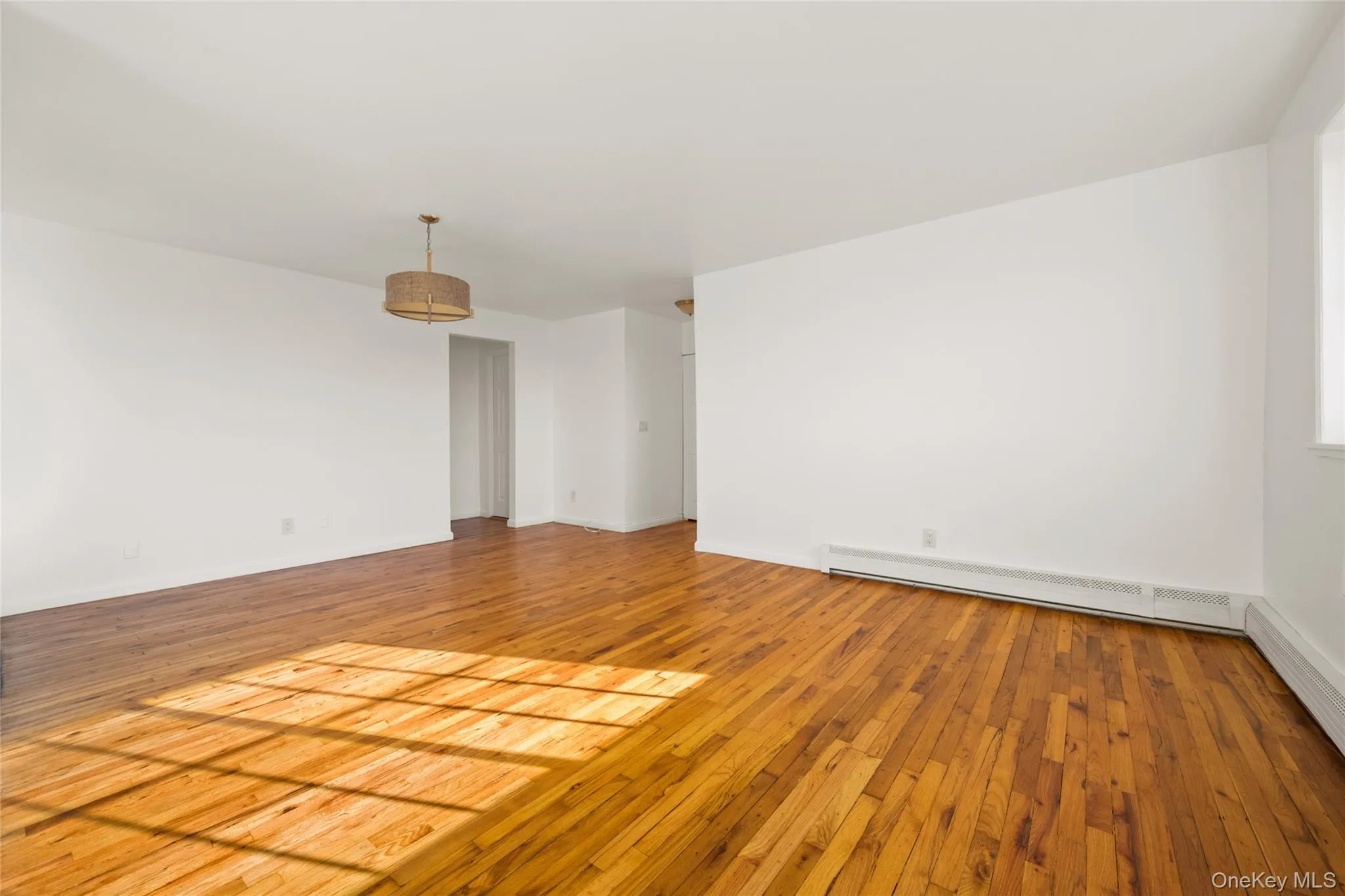 Spare room featuring light wood finished floors and a baseboard heating unit Spare room featuring light wood finished floors and a baseboard heating unit