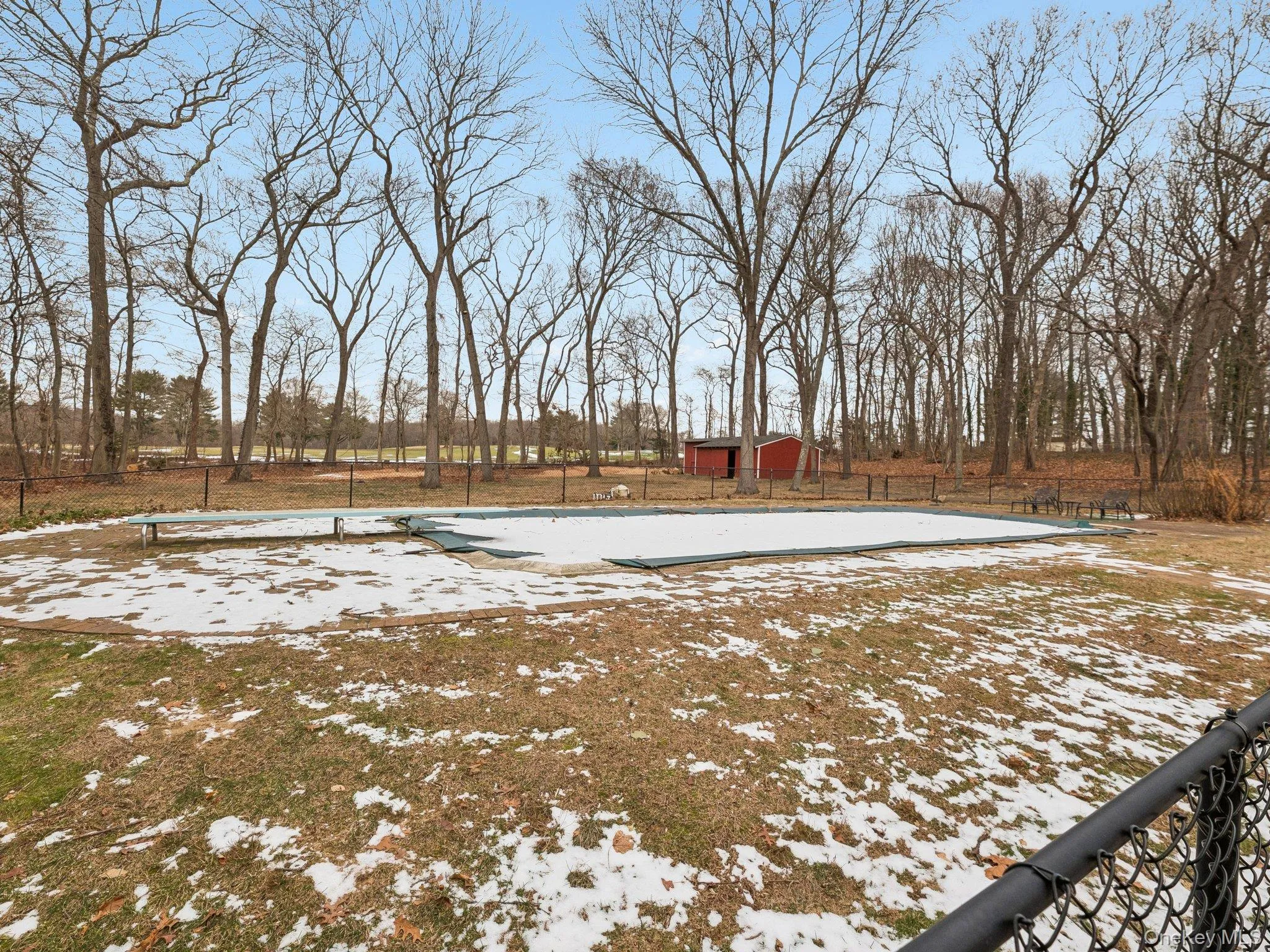 View of yard covered in snow View of yard covered in snow