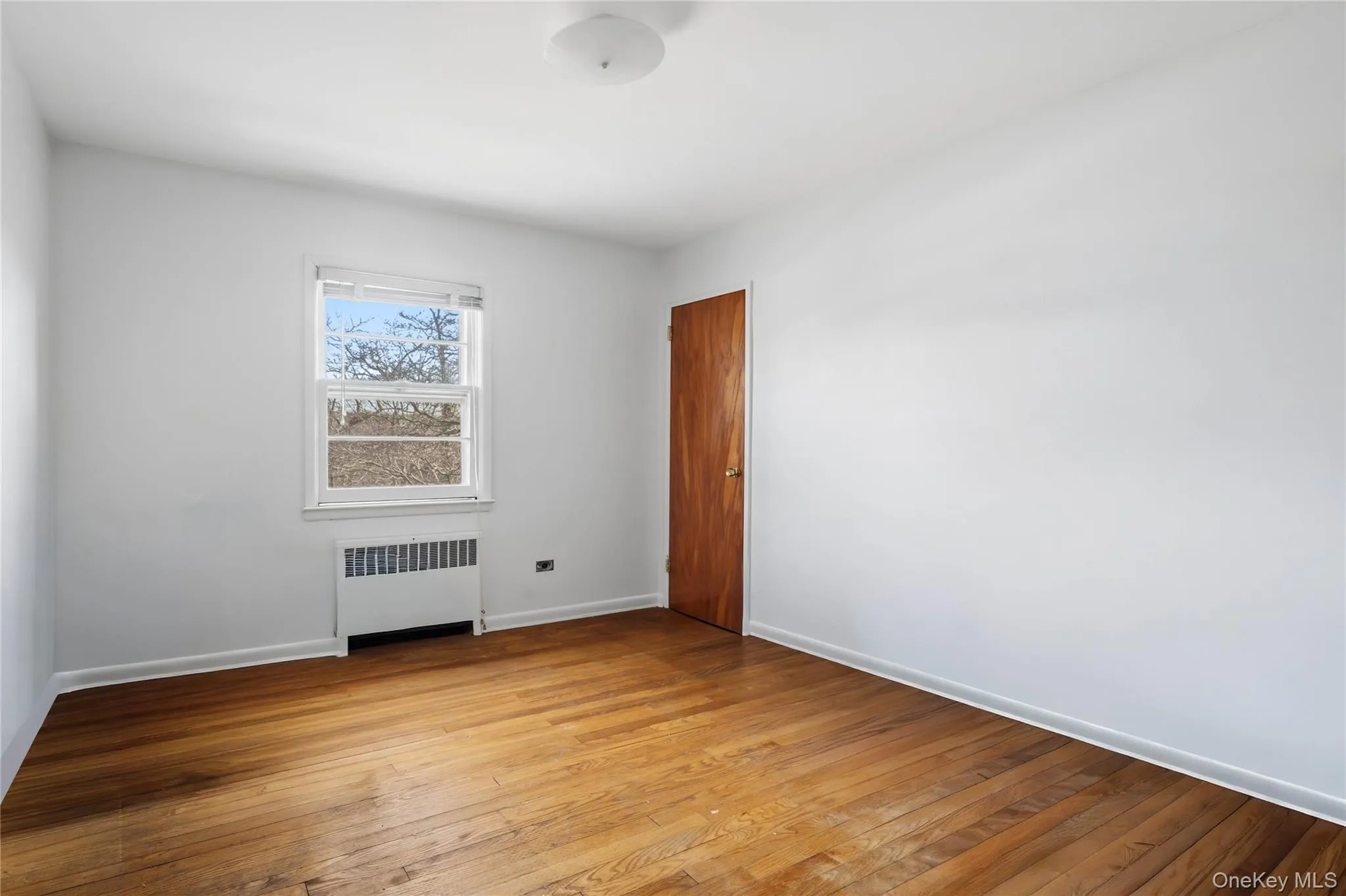 Unfurnished room with radiator and light wood finished floors Unfurnished room with radiator and light wood finished floors