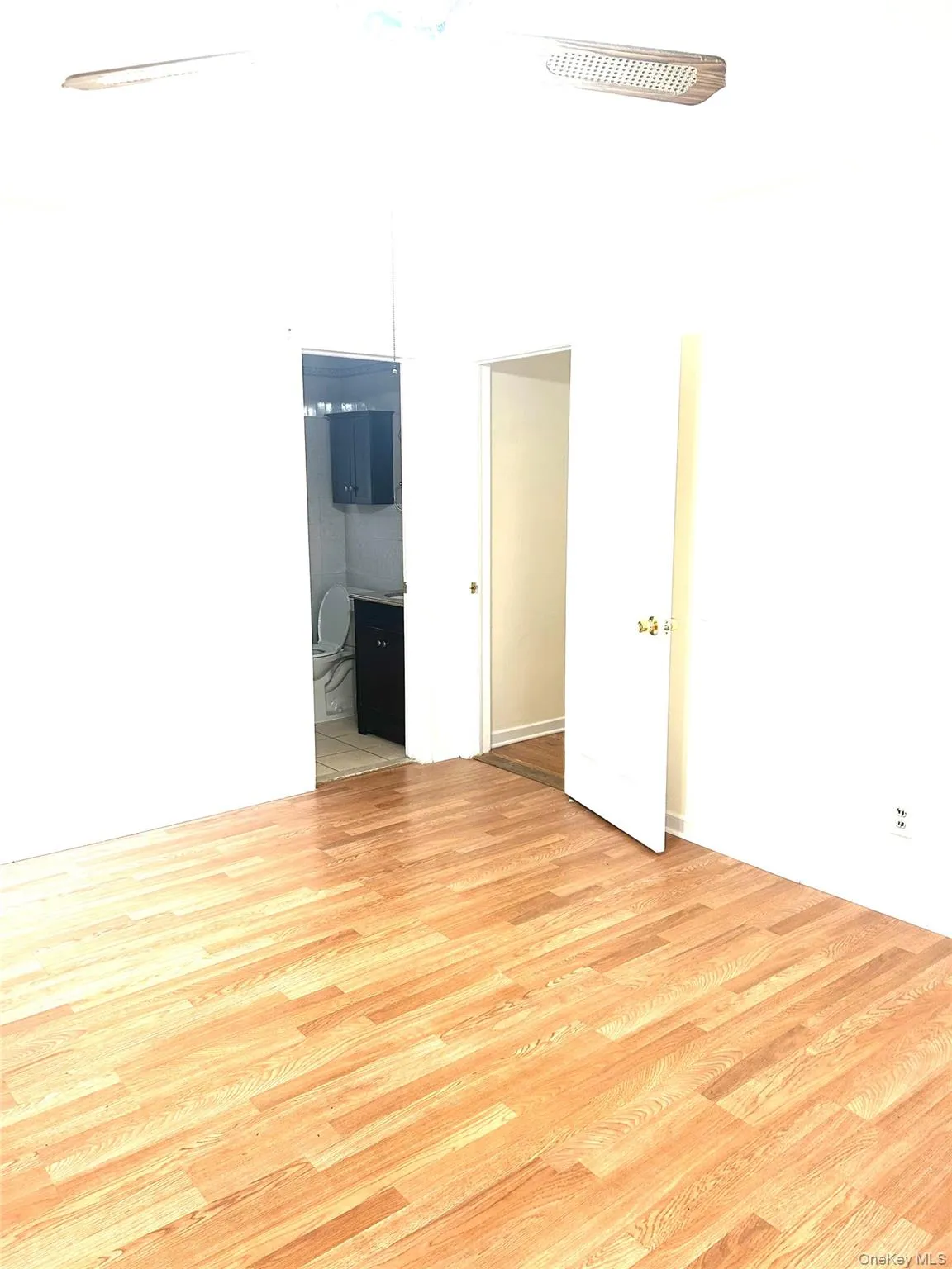 Unfurnished bedroom featuring light wood-style floors and ensuite bath Unfurnished bedroom featuring light wood-style floors and ensuite bath