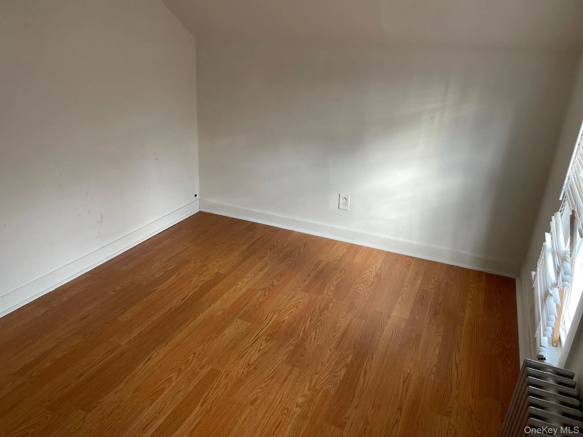 Empty room featuring wood finished floors and radiator Empty room featuring wood finished floors and radiator