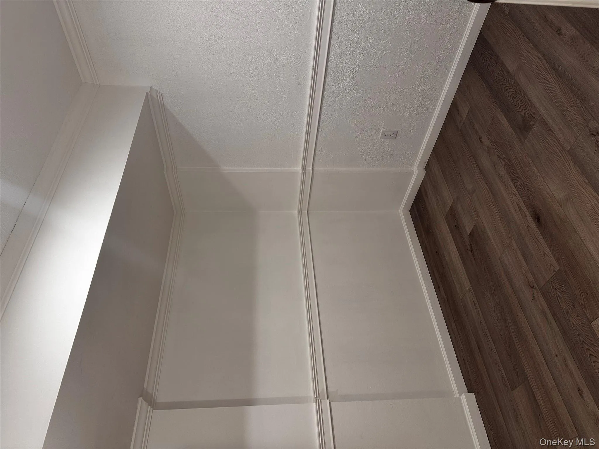 Unfurnished room featuring dark wood-type flooring and crown molding Unfurnished room featuring dark wood-type flooring and crown molding