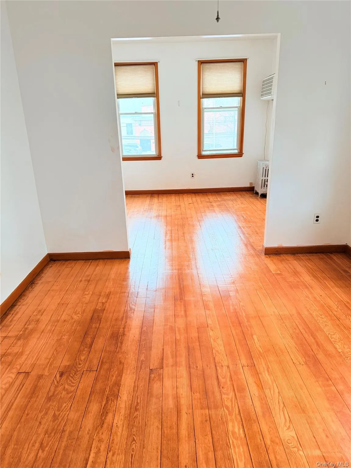 Unfurnished room with light wood-style flooring and radiator Unfurnished room with light wood-style flooring and radiator