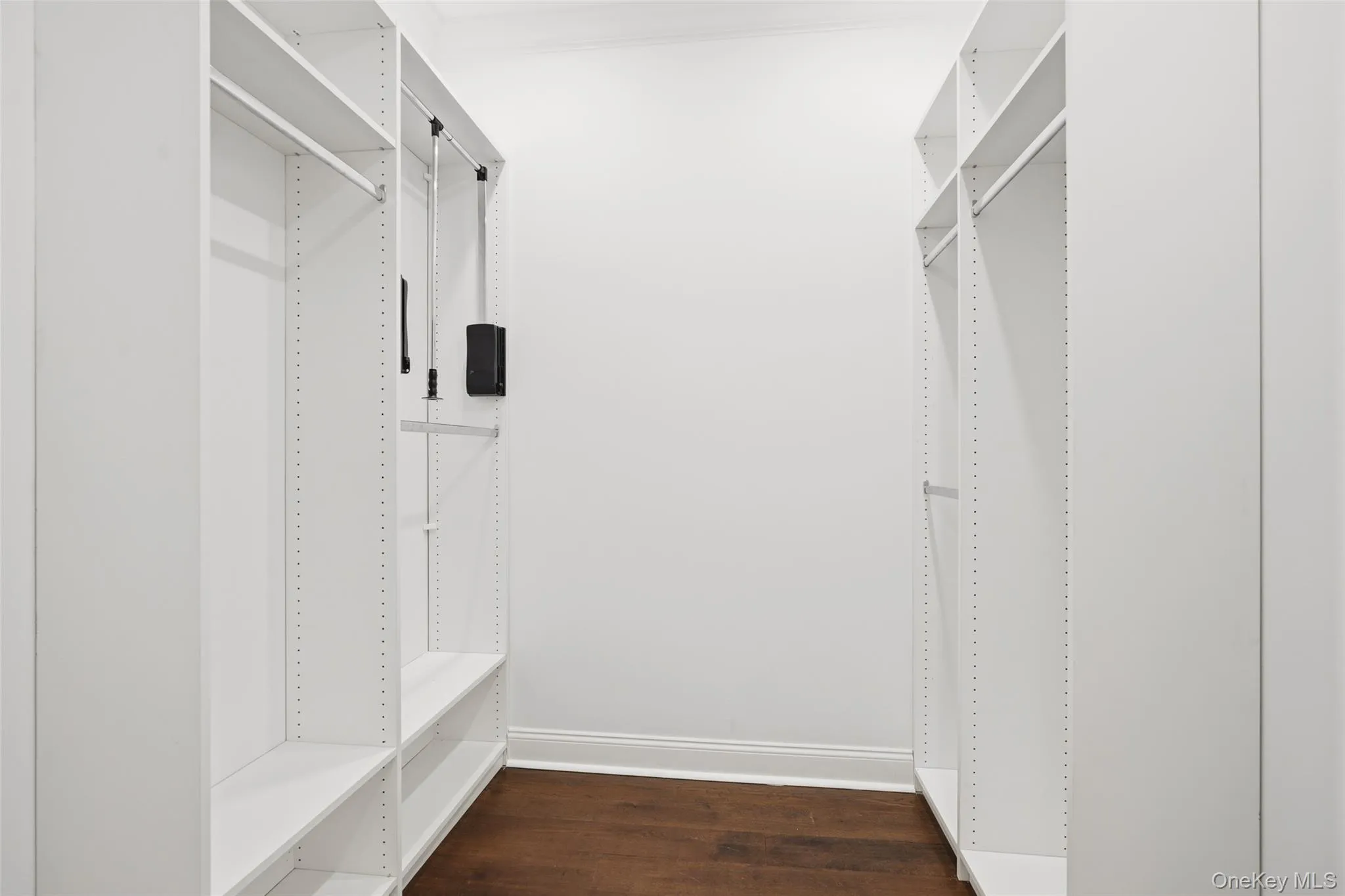 Spacious closet with dark wood-style floors Spacious closet with dark wood-style floors