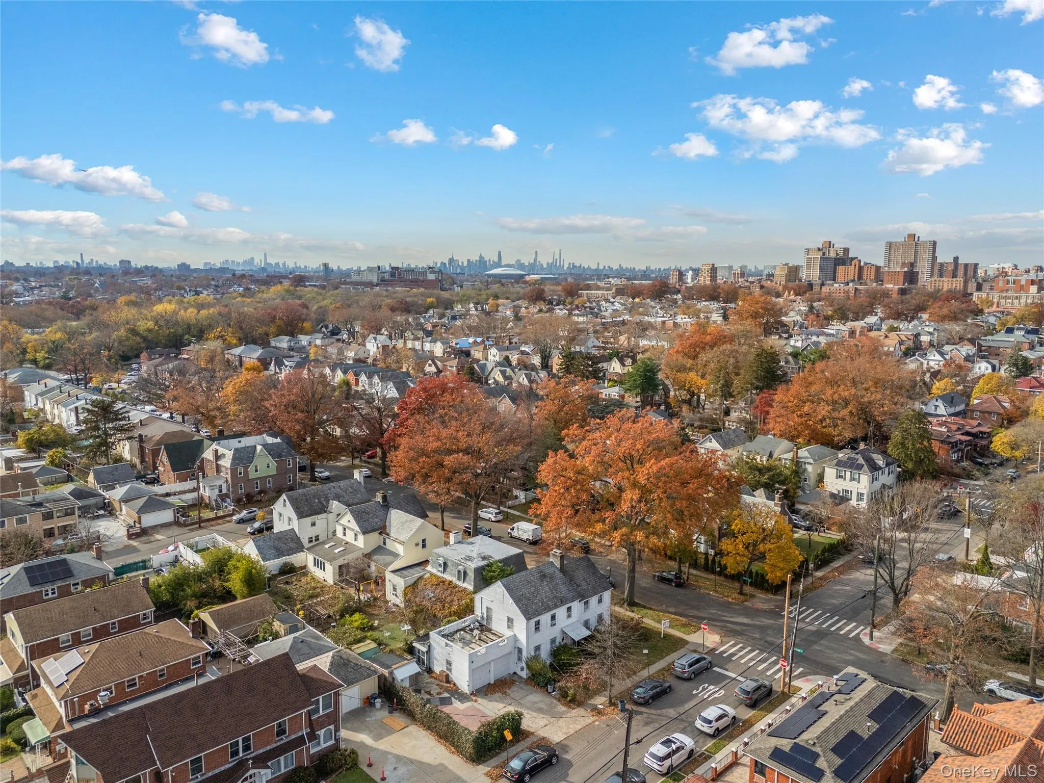 Aerial perspective of suburban area with skyline Aerial perspective of suburban area with skyline
