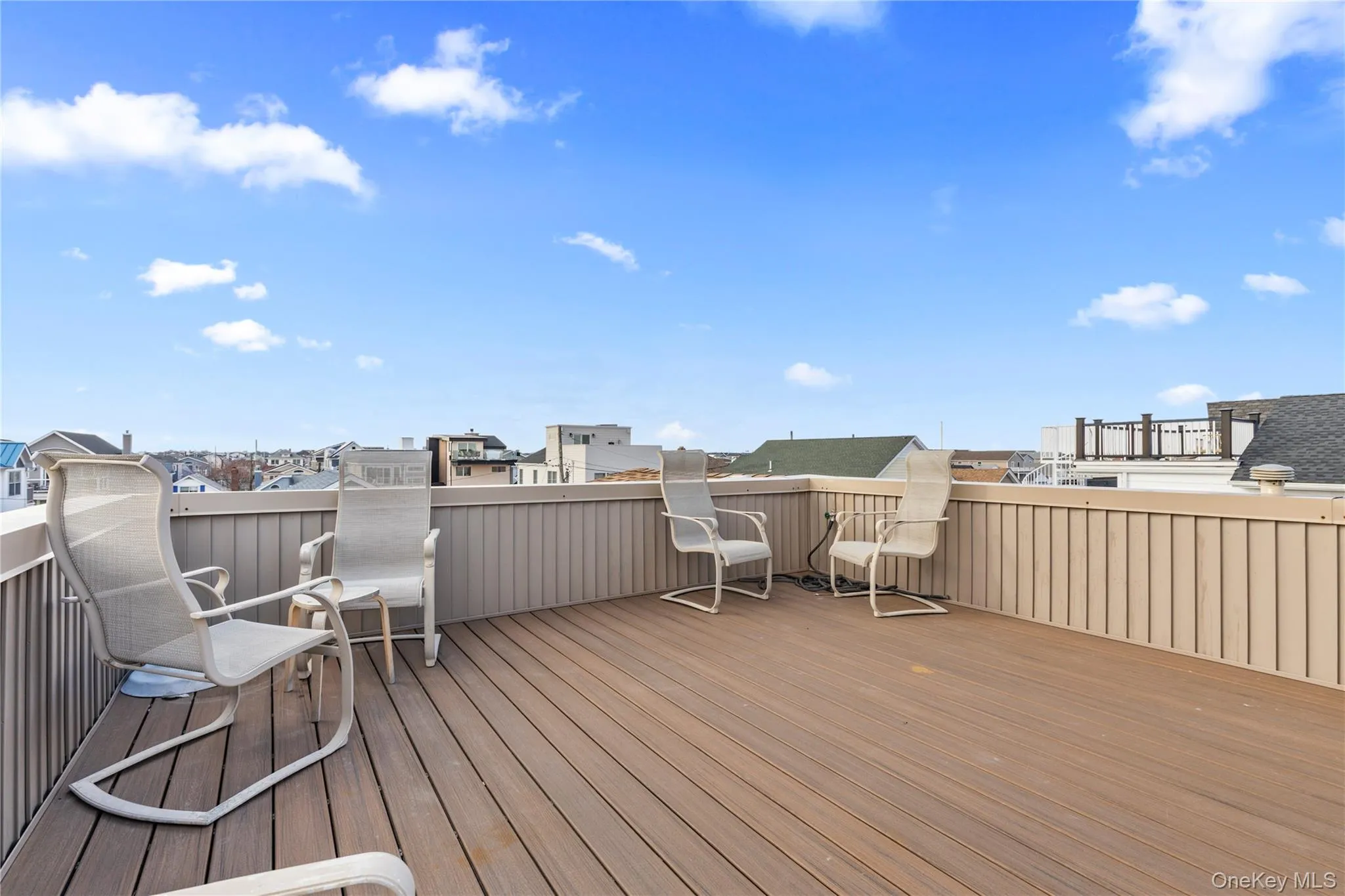 Wooden deck with a residential view Wooden deck with a residential view