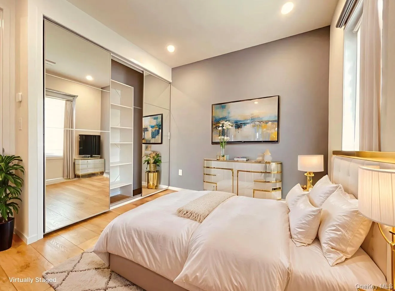 Bedroom featuring hardwood / wood-style floors and recessed lighting Bedroom featuring hardwood / wood-style floors and recessed lighting