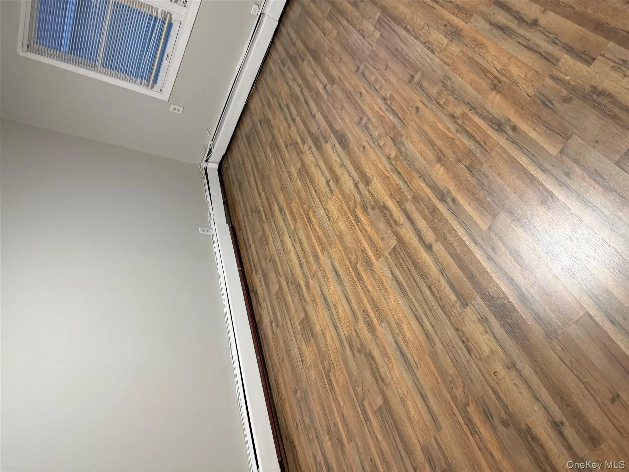 Empty room featuring baseboard heating and dark wood finished floors Empty room featuring baseboard heating and dark wood finished floors