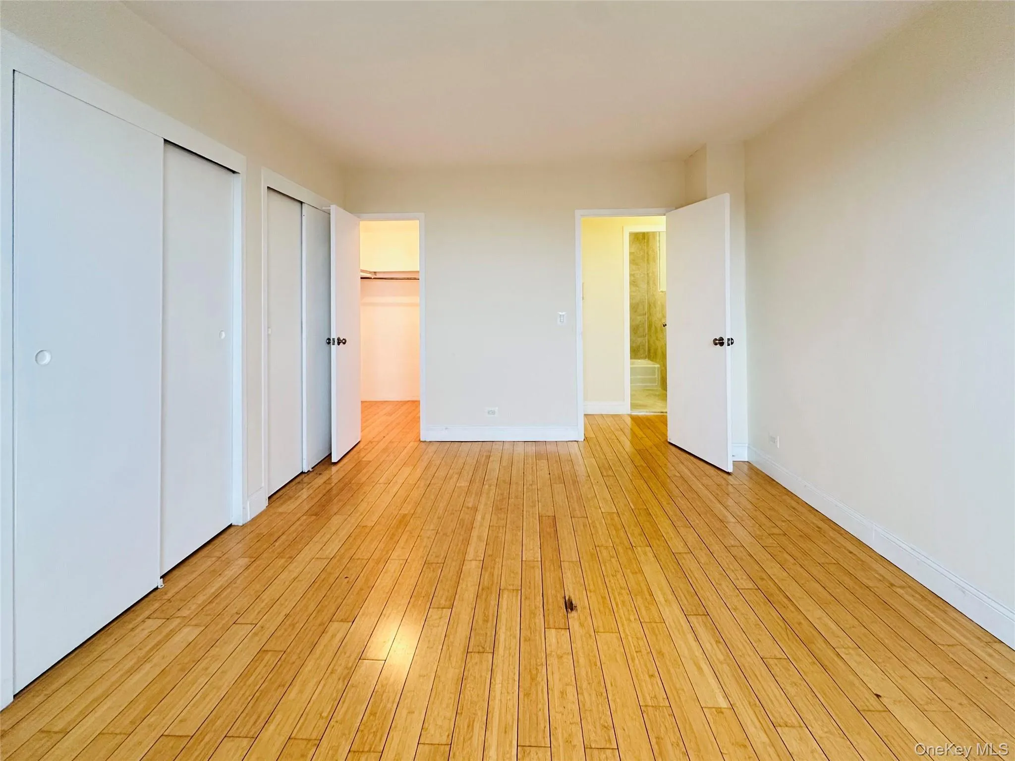 Unfurnished bedroom with multiple closets and light wood finished floors, walk in closet Unfurnished bedroom with multiple closets and light wood finished floors, walk in closet