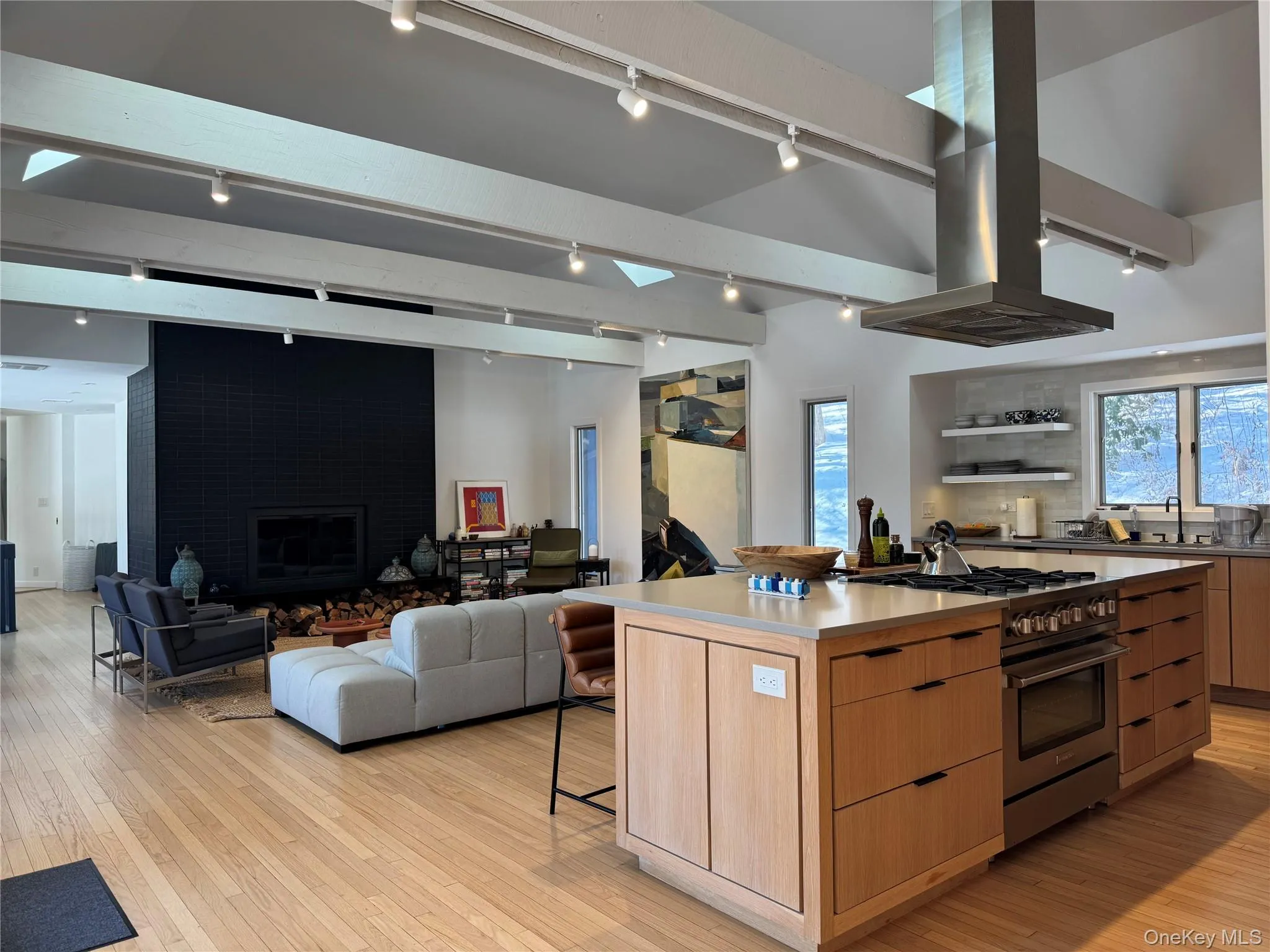 Kitchen/great room with large fireplace Kitchen/great room with large fireplace