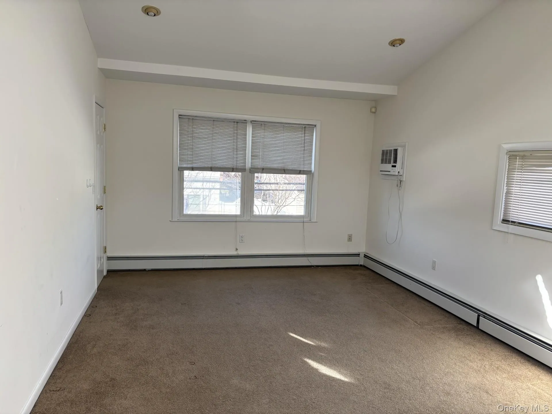 Carpeted empty room with plenty of natural light and a baseboard heating unit Carpeted empty room with plenty of natural light and a baseboard heating unit