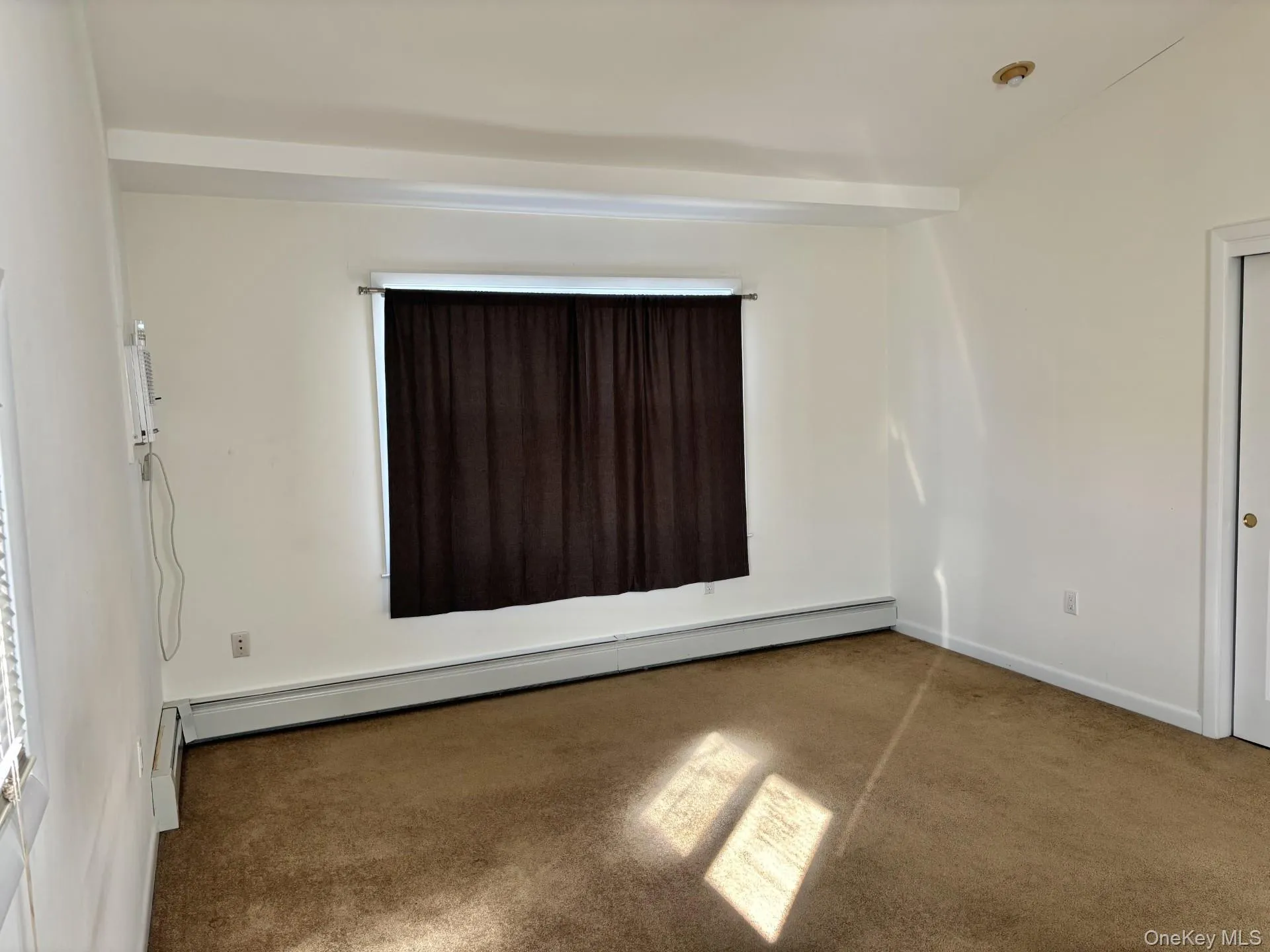 Carpeted spare room with a baseboard heating unit and baseboards Carpeted spare room with a baseboard heating unit and baseboards