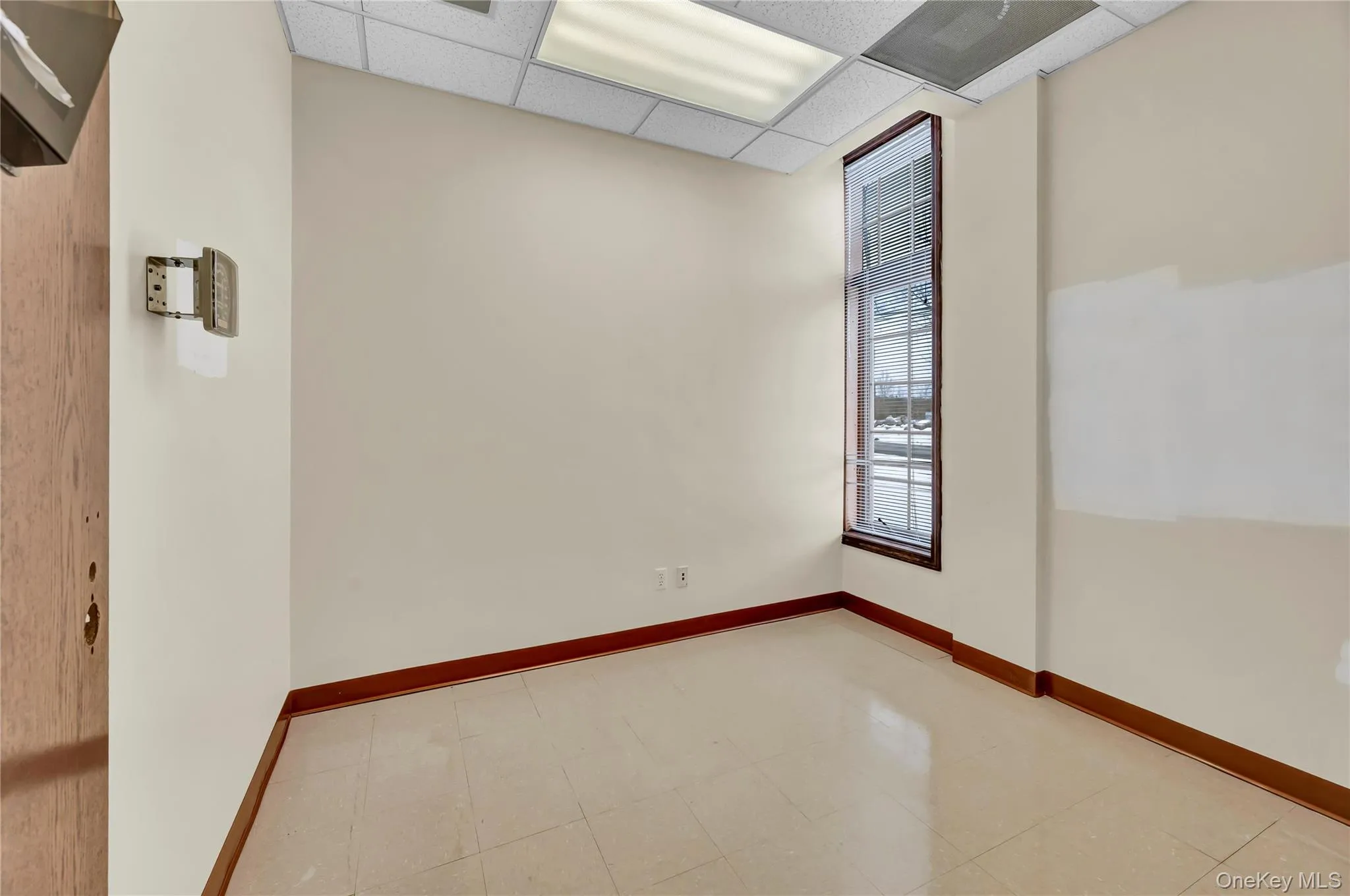 Spare room featuring a paneled ceiling and baseboards Spare room featuring a paneled ceiling and baseboards