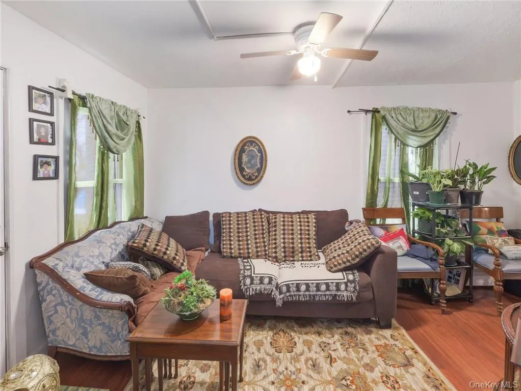 Living room featuring wood finished floors and ceiling fan Living room featuring wood finished floors and ceiling fan