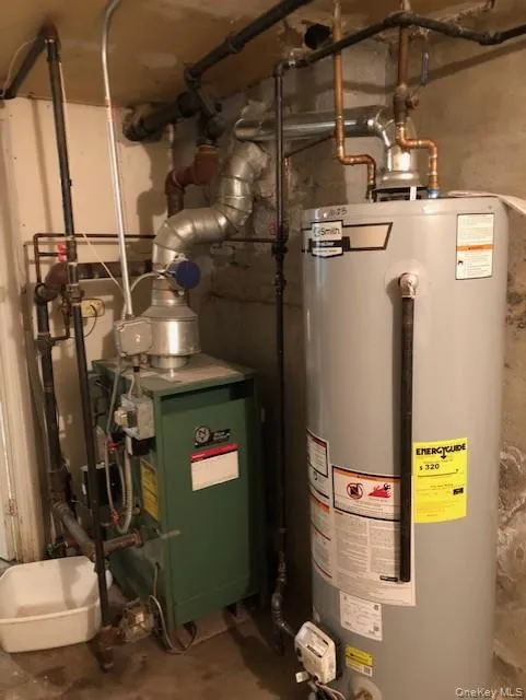 Utility room featuring gas water heater and a heating unit Utility room featuring gas water heater and a heating unit