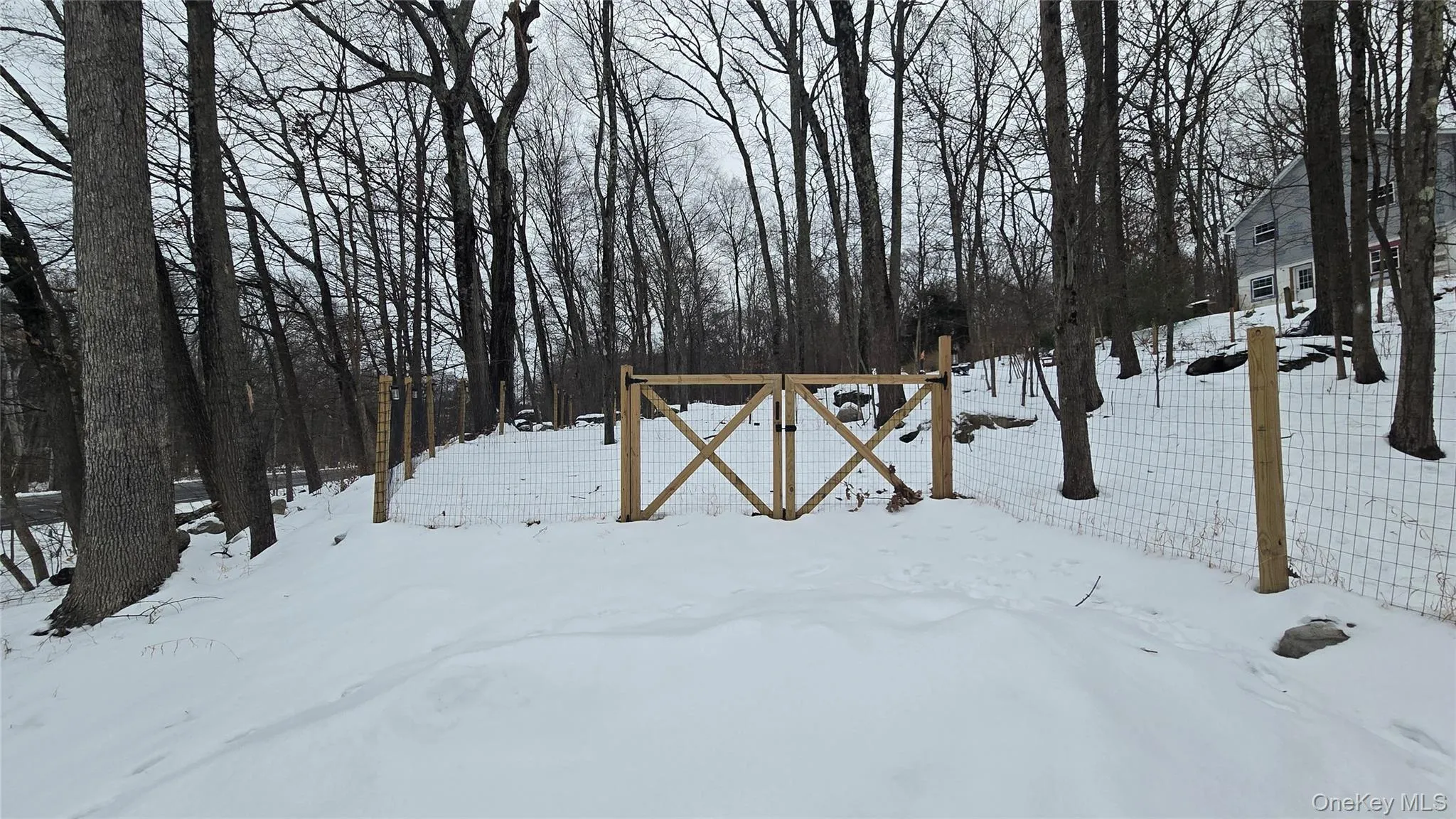 Double gate to fenced off side yard for use/storage Double gate to fenced off side yard for use/storage