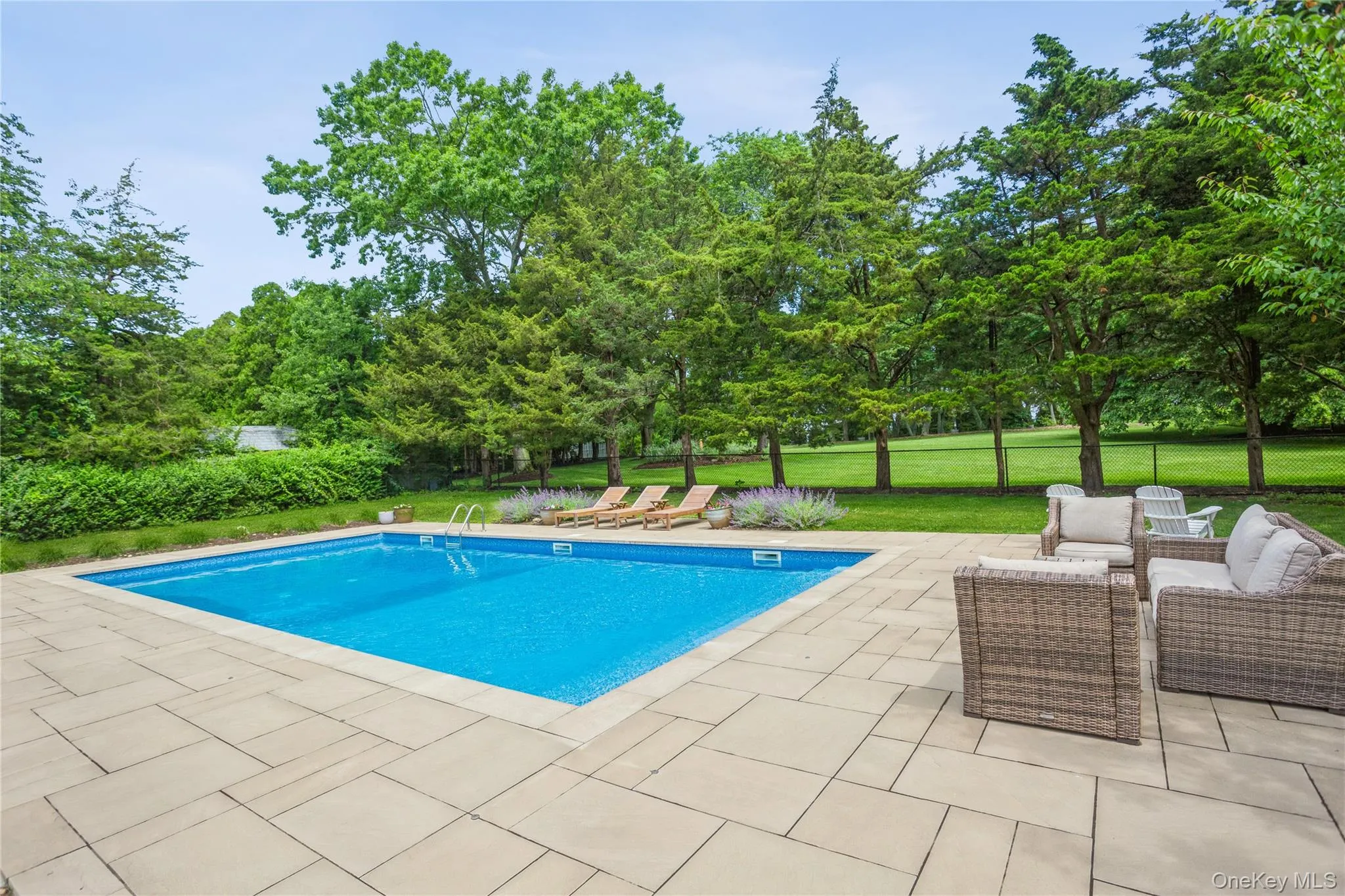 View of pool with a patio area and view of wooded area View of pool with a patio area and view of wooded area
