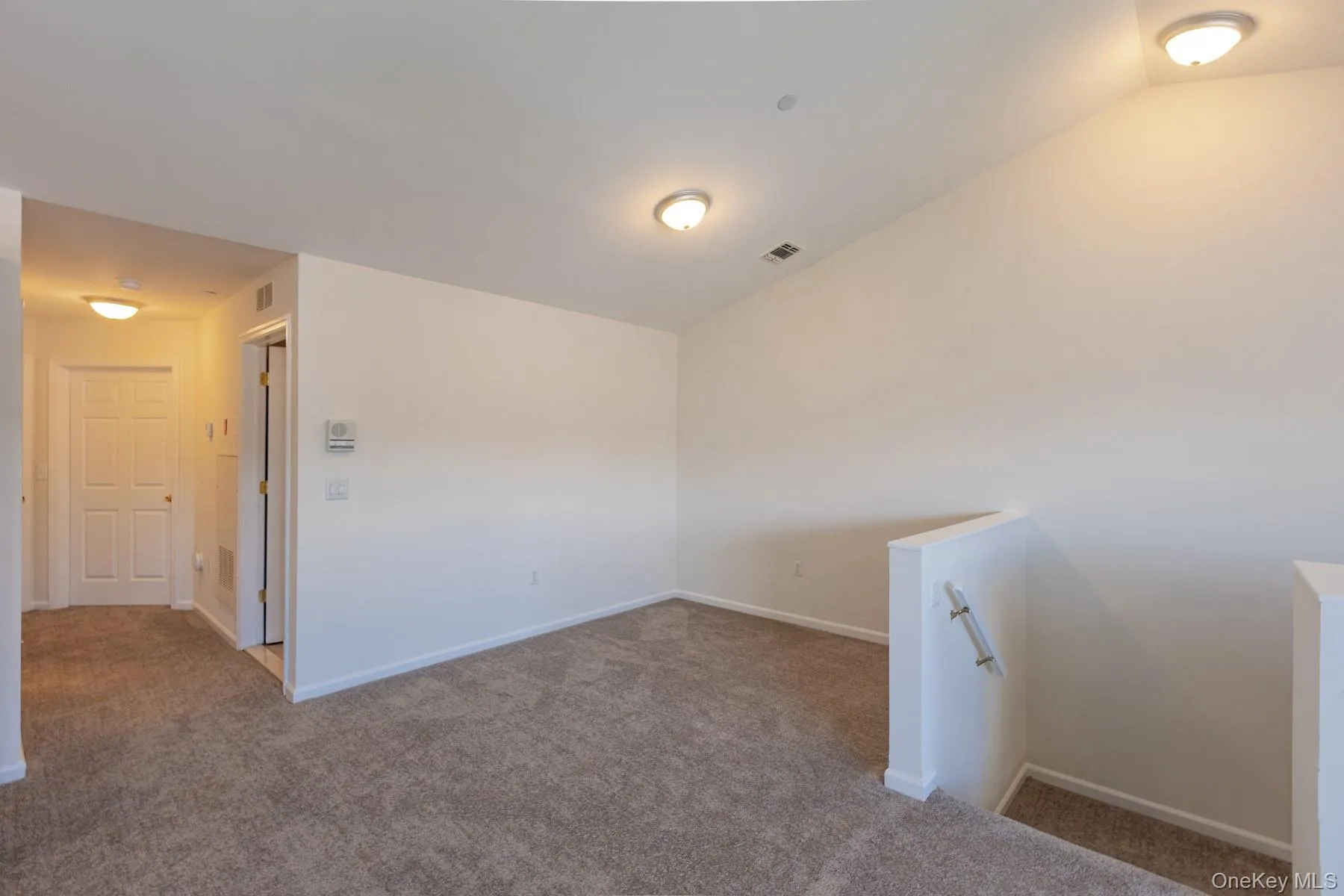 Spare room with carpet flooring and vaulted ceiling Spare room with carpet flooring and vaulted ceiling