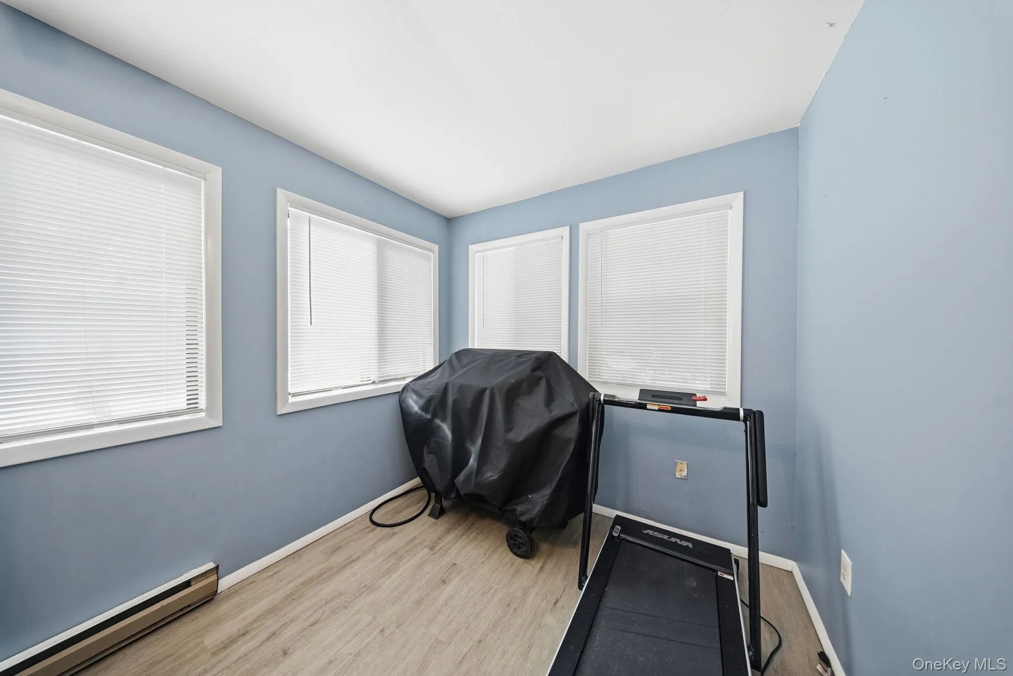 Room with a baseboard heating unit and light wood-style floors Room with a baseboard heating unit and light wood-style floors