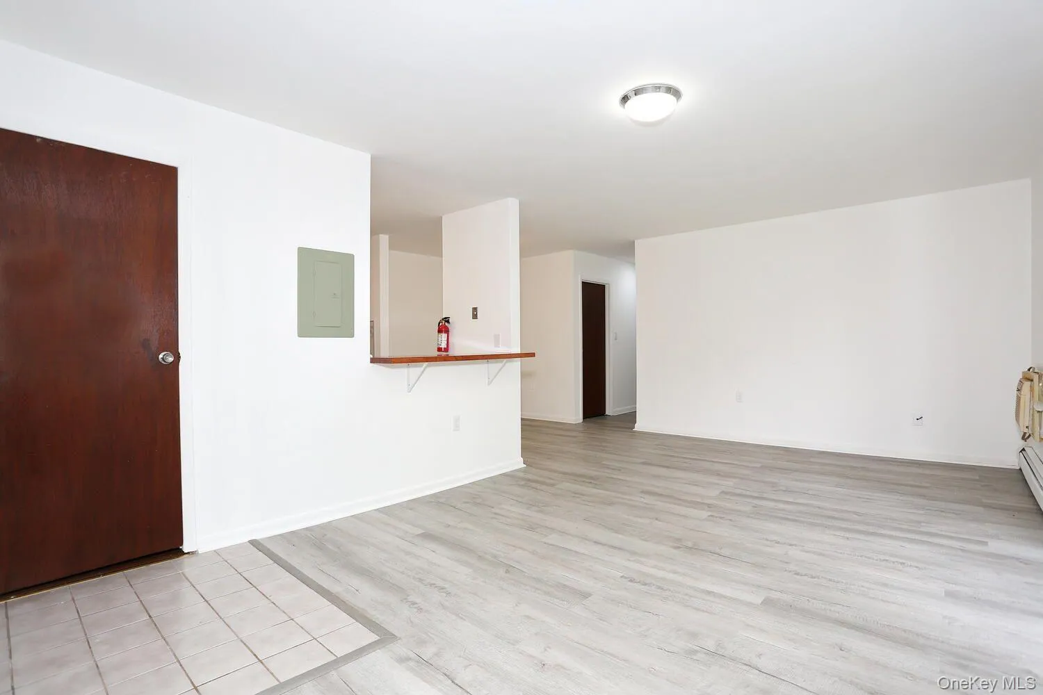 Spare room featuring light wood-style floors and electric panel Spare room featuring light wood-style floors and electric panel