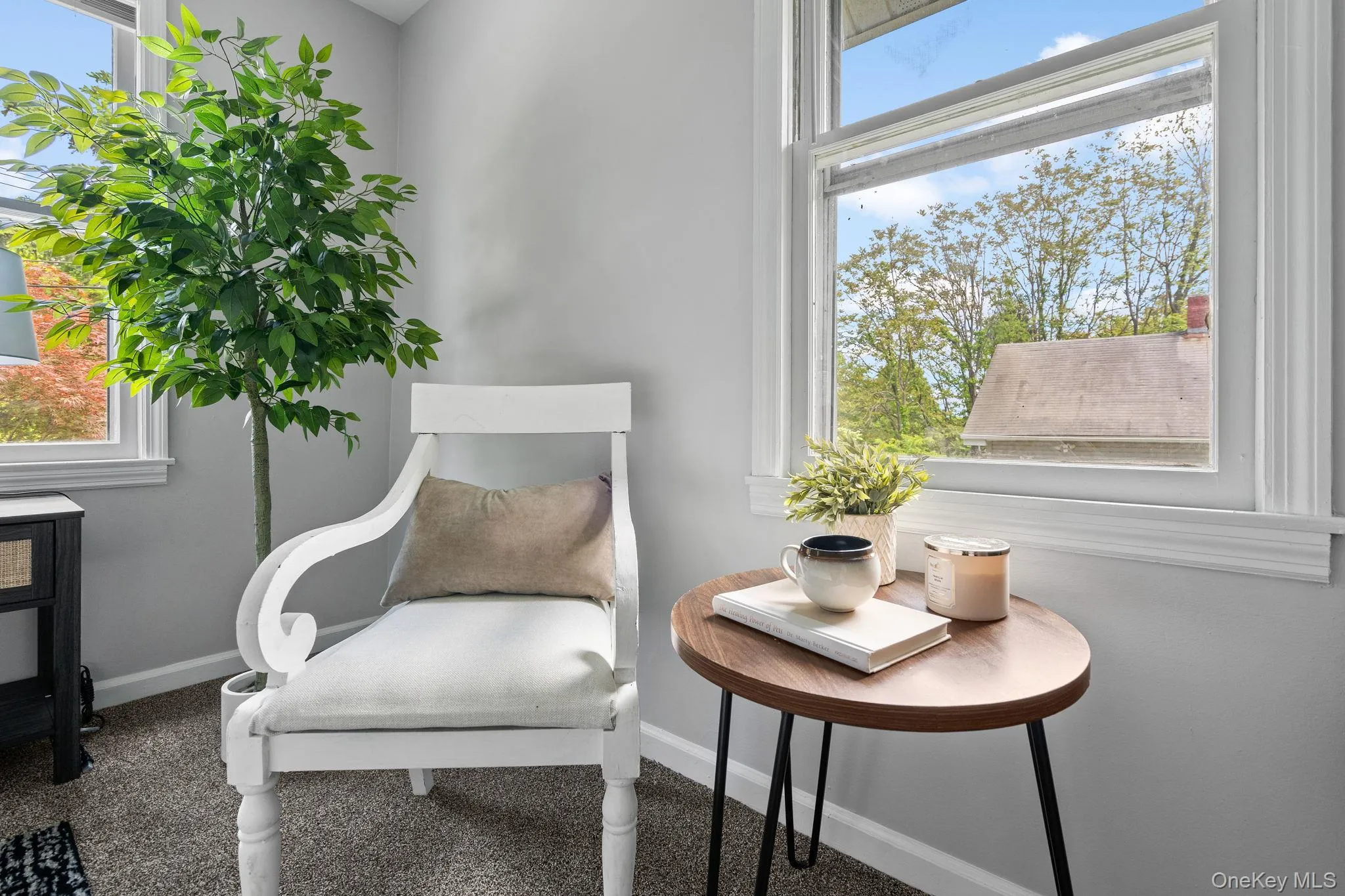 Sitting room with baseboards and carpet flooring Sitting room with baseboards and carpet flooring