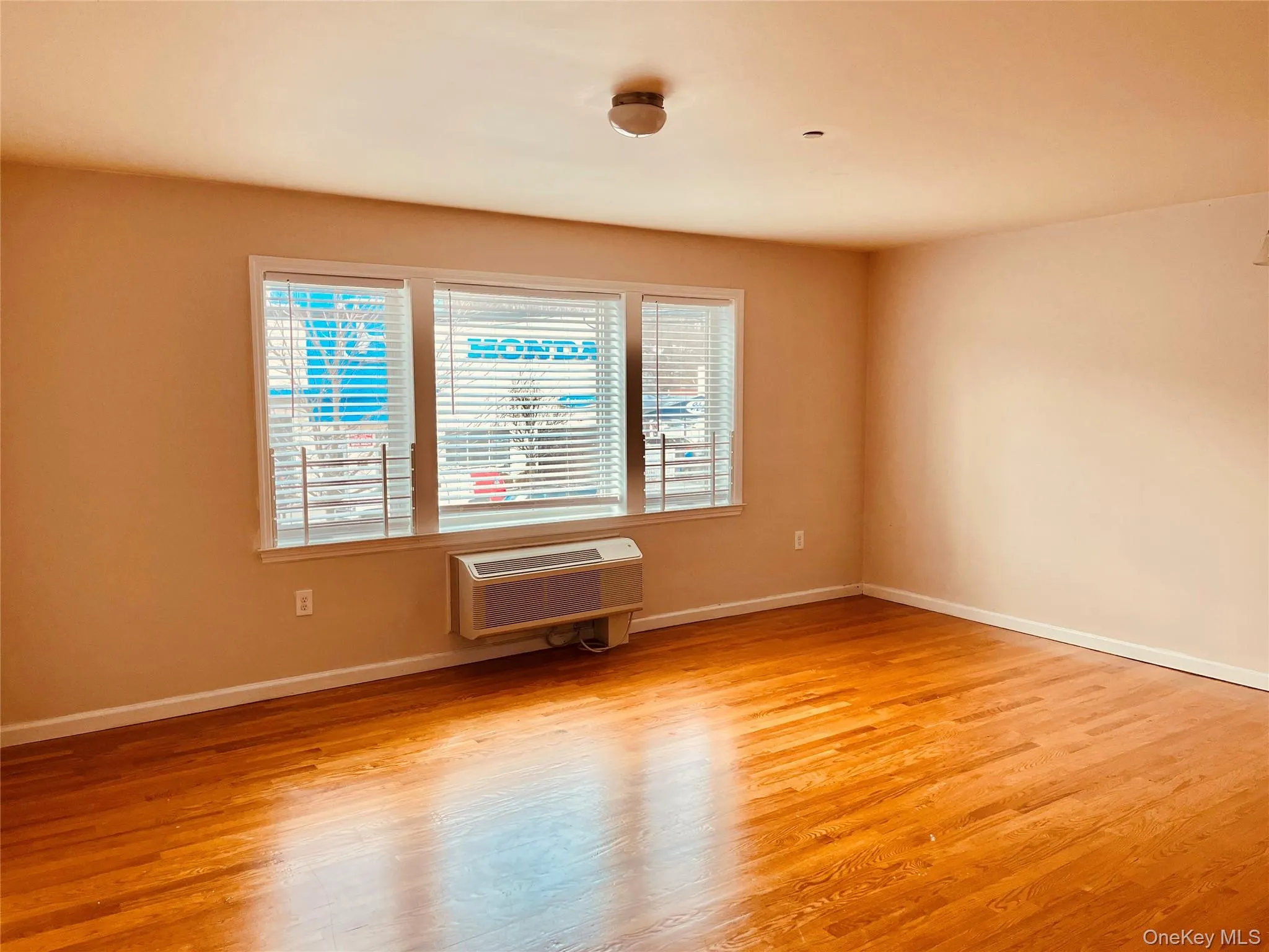 Empty room with light wood finished floors and a wall unit AC Empty room with light wood finished floors and a wall unit AC