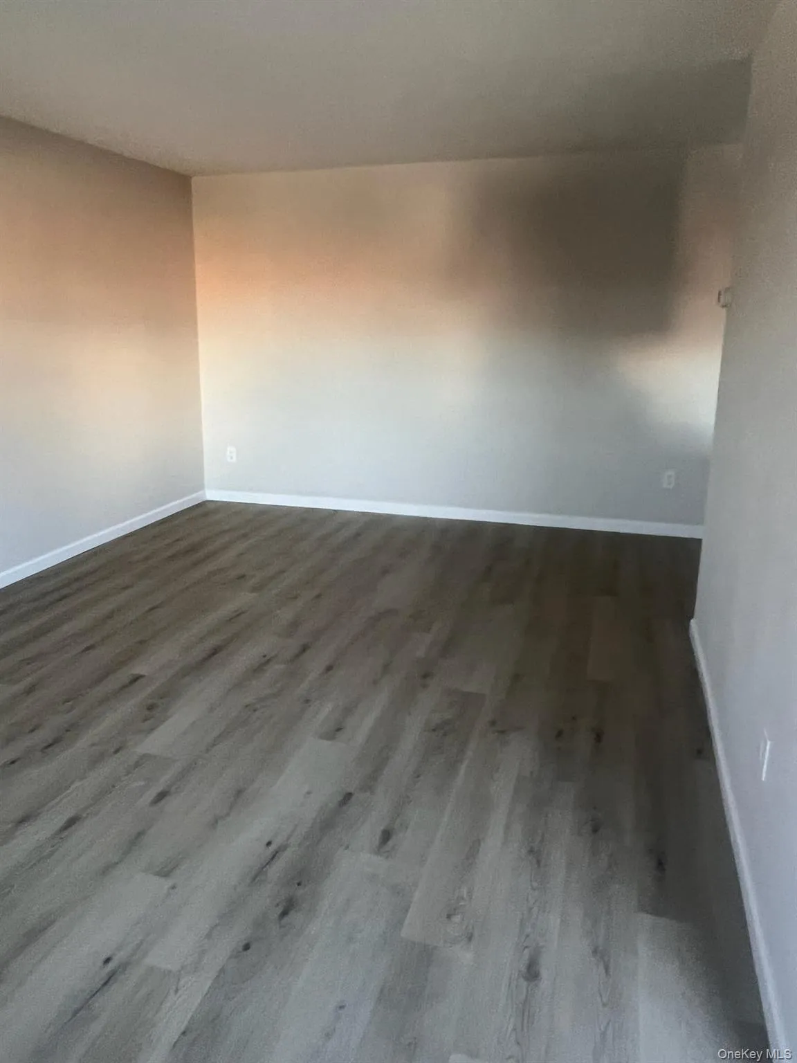 Spare room featuring dark wood-type flooring and baseboards Spare room featuring dark wood-type flooring and baseboards