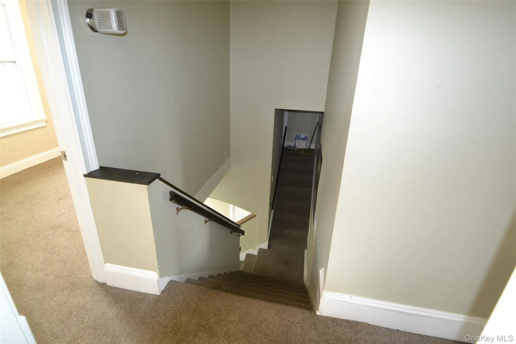 Stairway featuring carpet flooring Stairway featuring carpet flooring