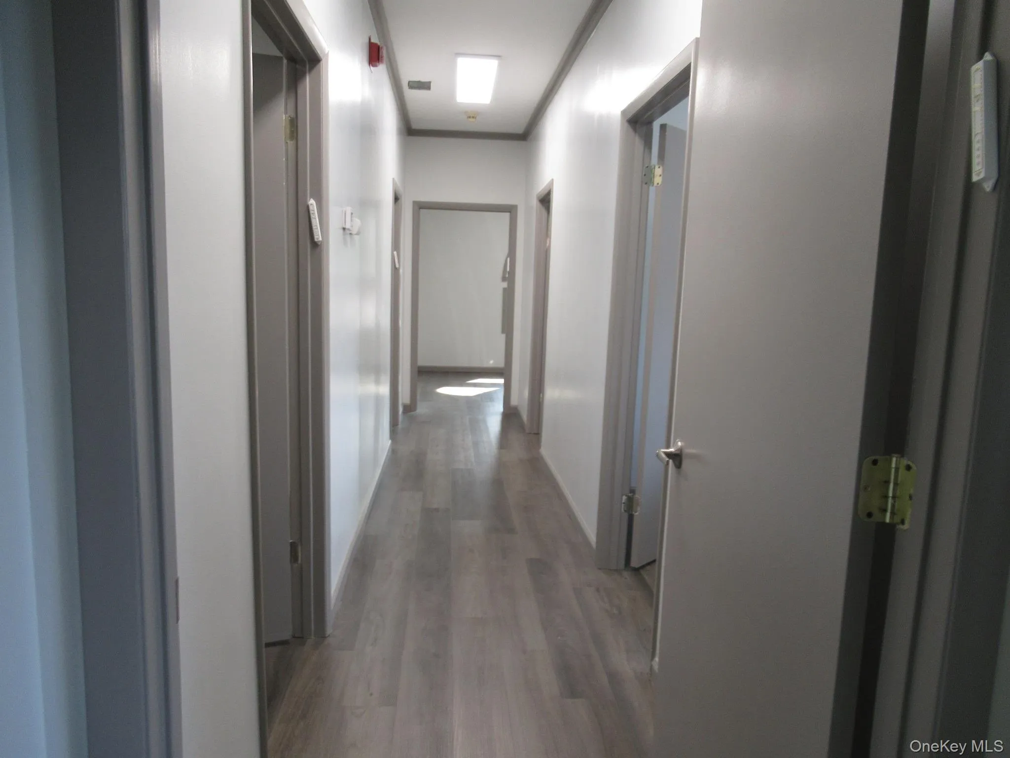 Hall featuring light wood-type flooring and baseboards Hall featuring light wood-type flooring and baseboards