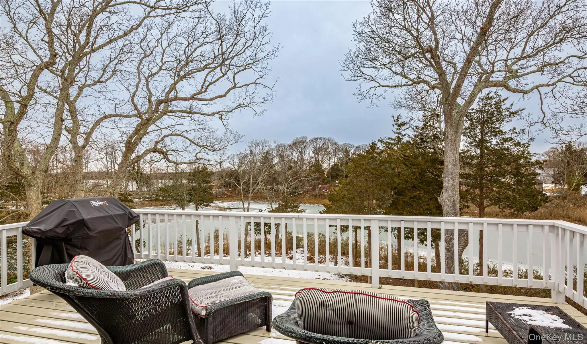Wooden deck with a grill Wooden deck with a grill
