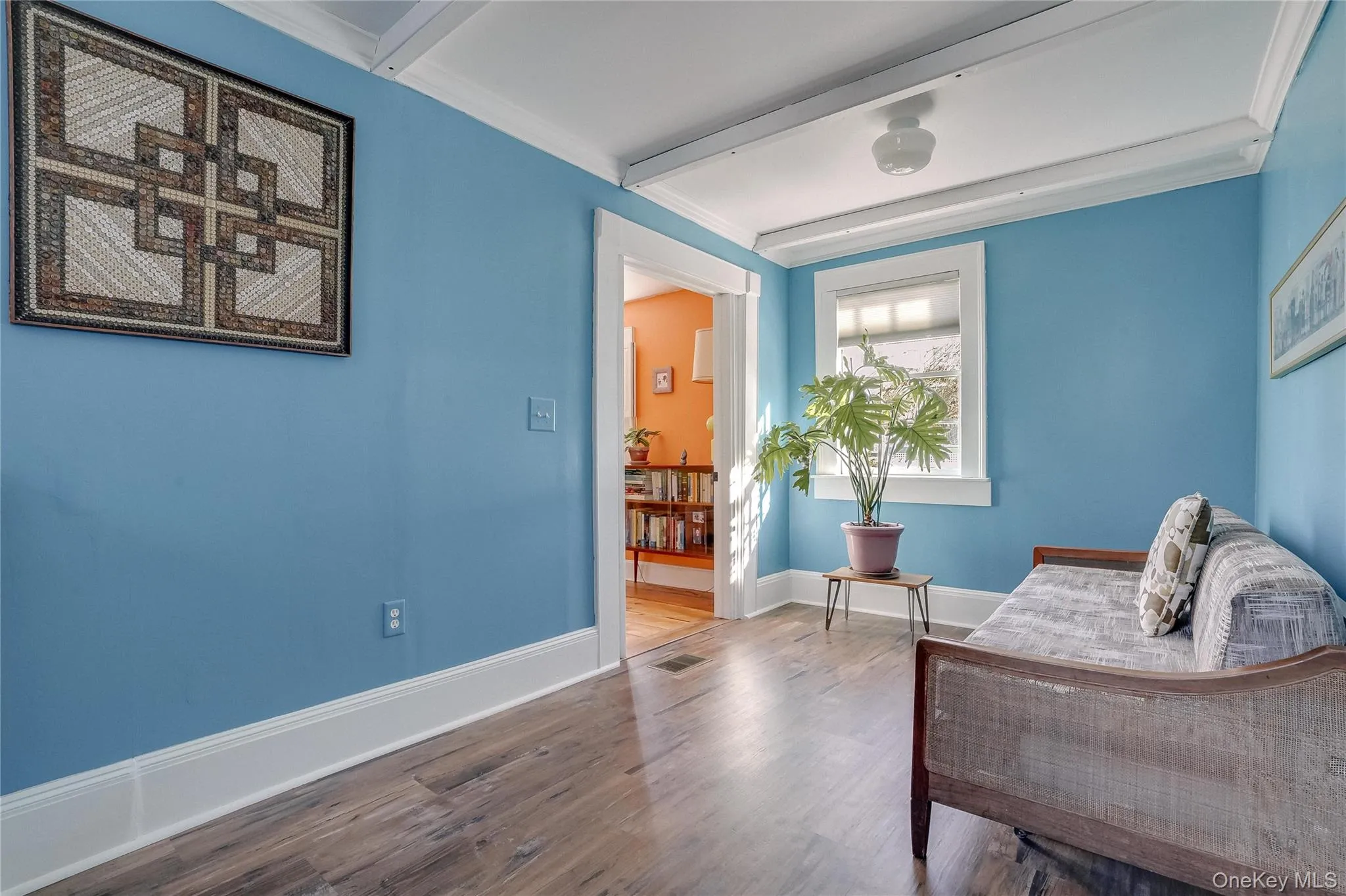 Office leading to living room, with French door. Office leading to living room, with French door.