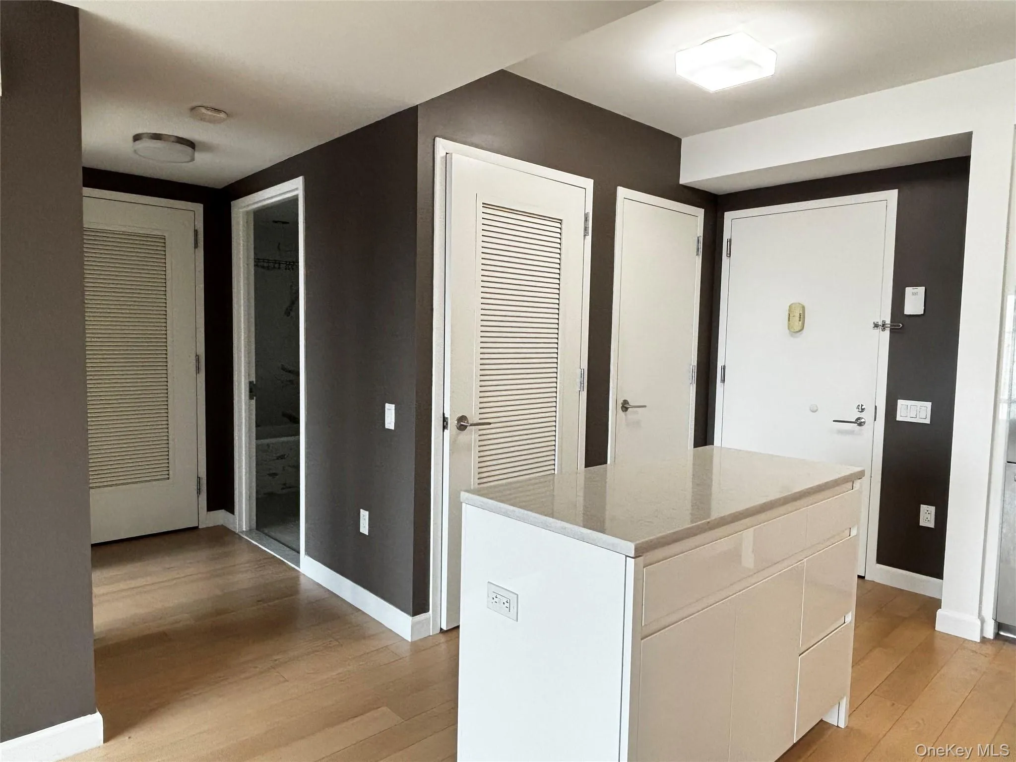 Hall featuring light wood-type flooring and baseboards Hall featuring light wood-type flooring and baseboards
