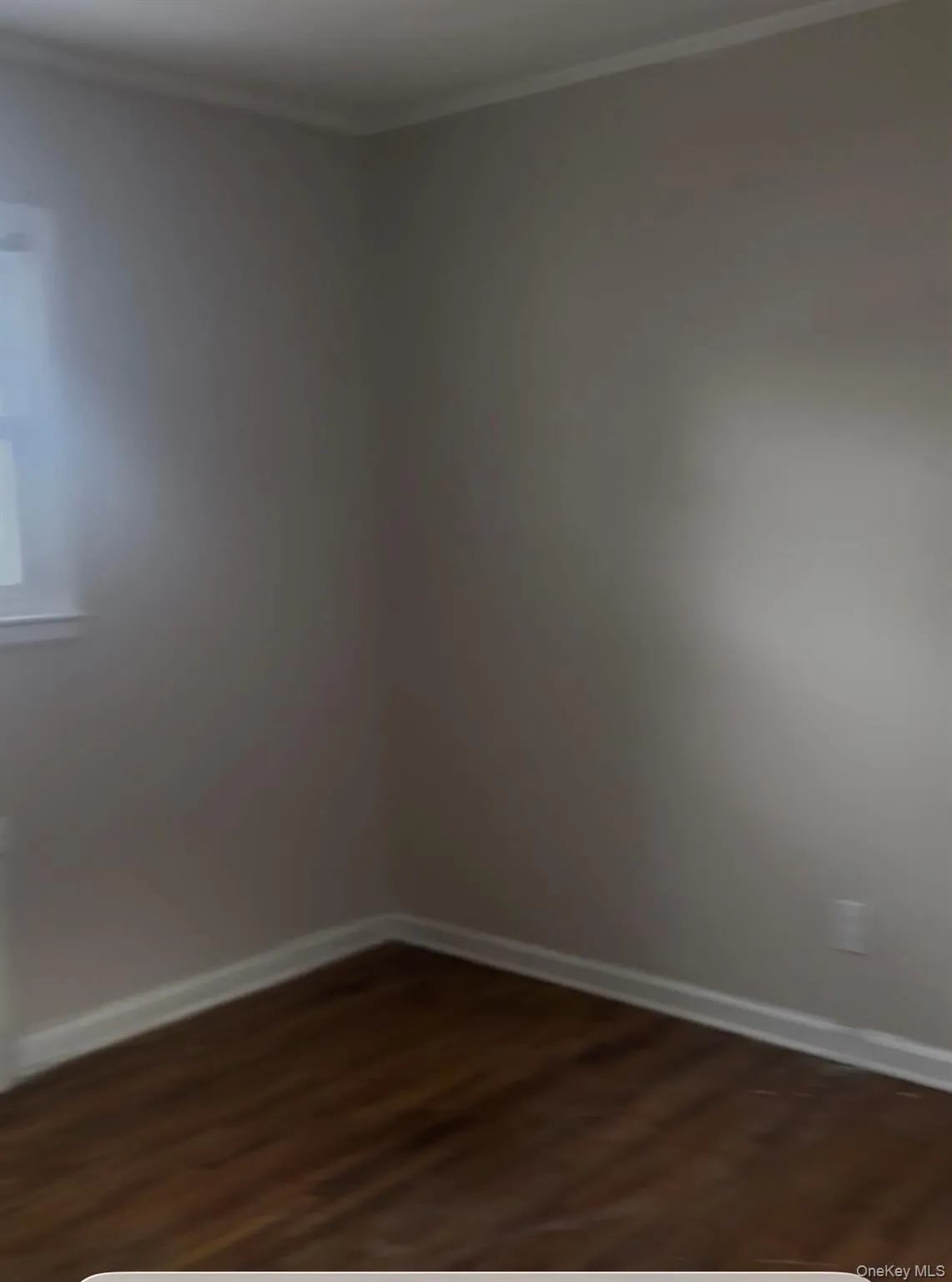 Spare room featuring dark wood-style floors and crown molding Spare room featuring dark wood-style floors and crown molding