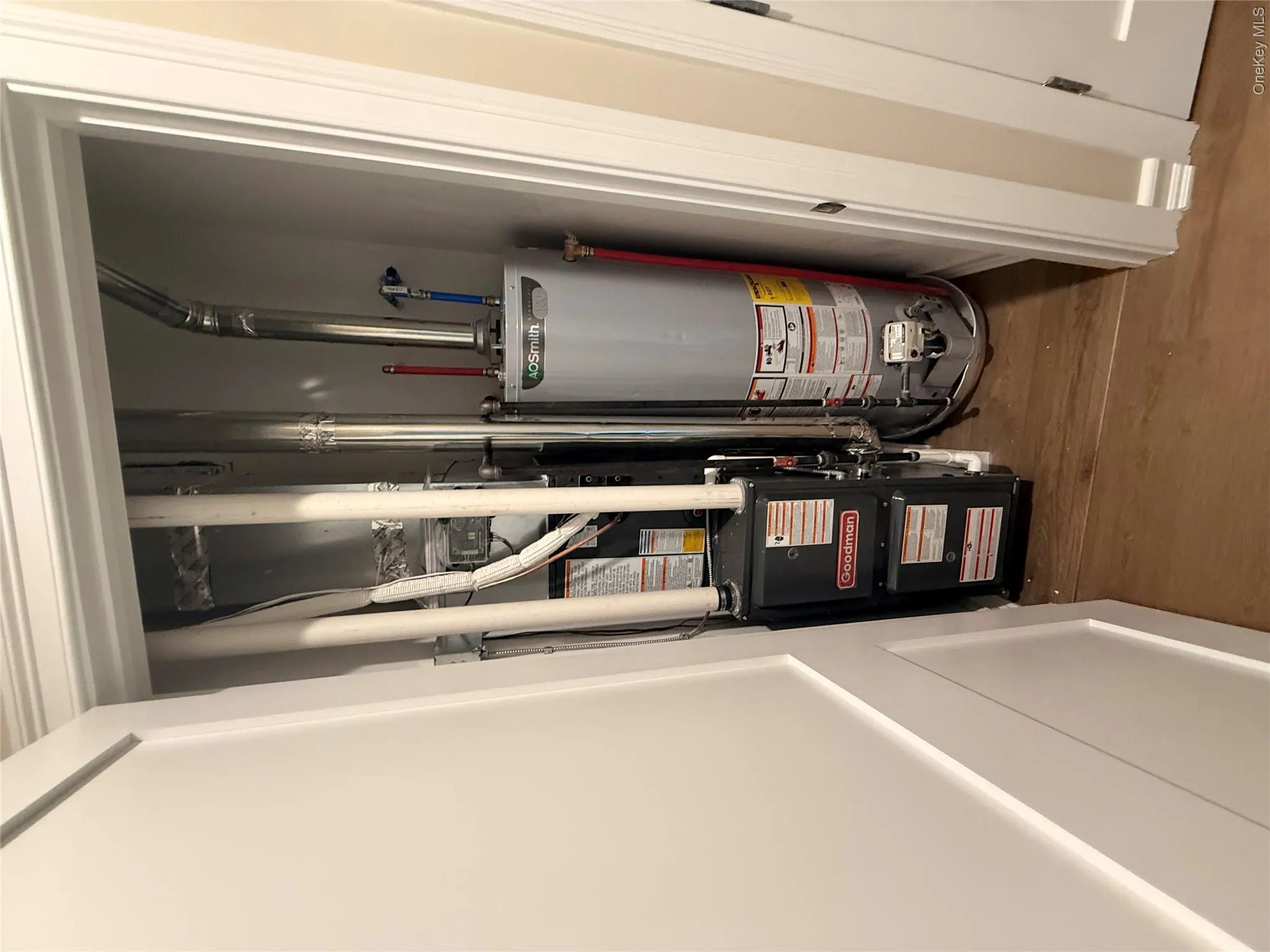 Utility room with water heater and heating unit Utility room with water heater and heating unit