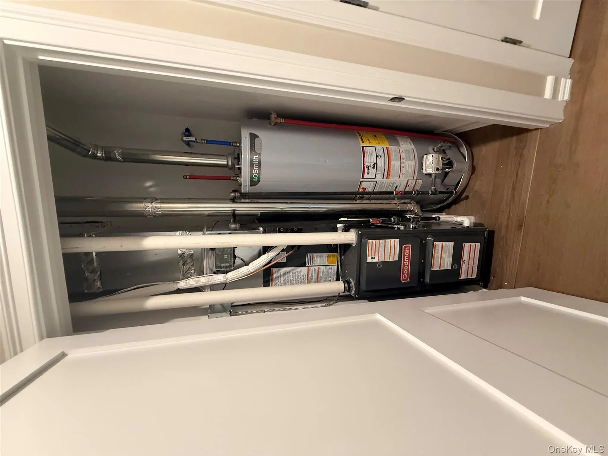 Utility room with water heater and heating unit Utility room with water heater and heating unit