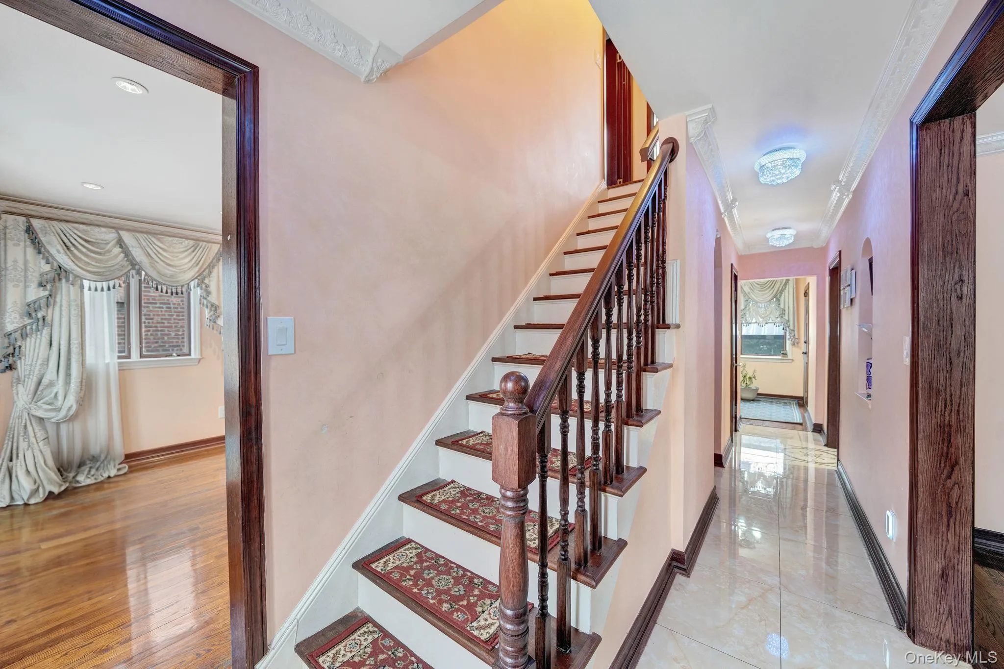 Staircase with baseboards and ornamental molding Staircase with baseboards and ornamental molding