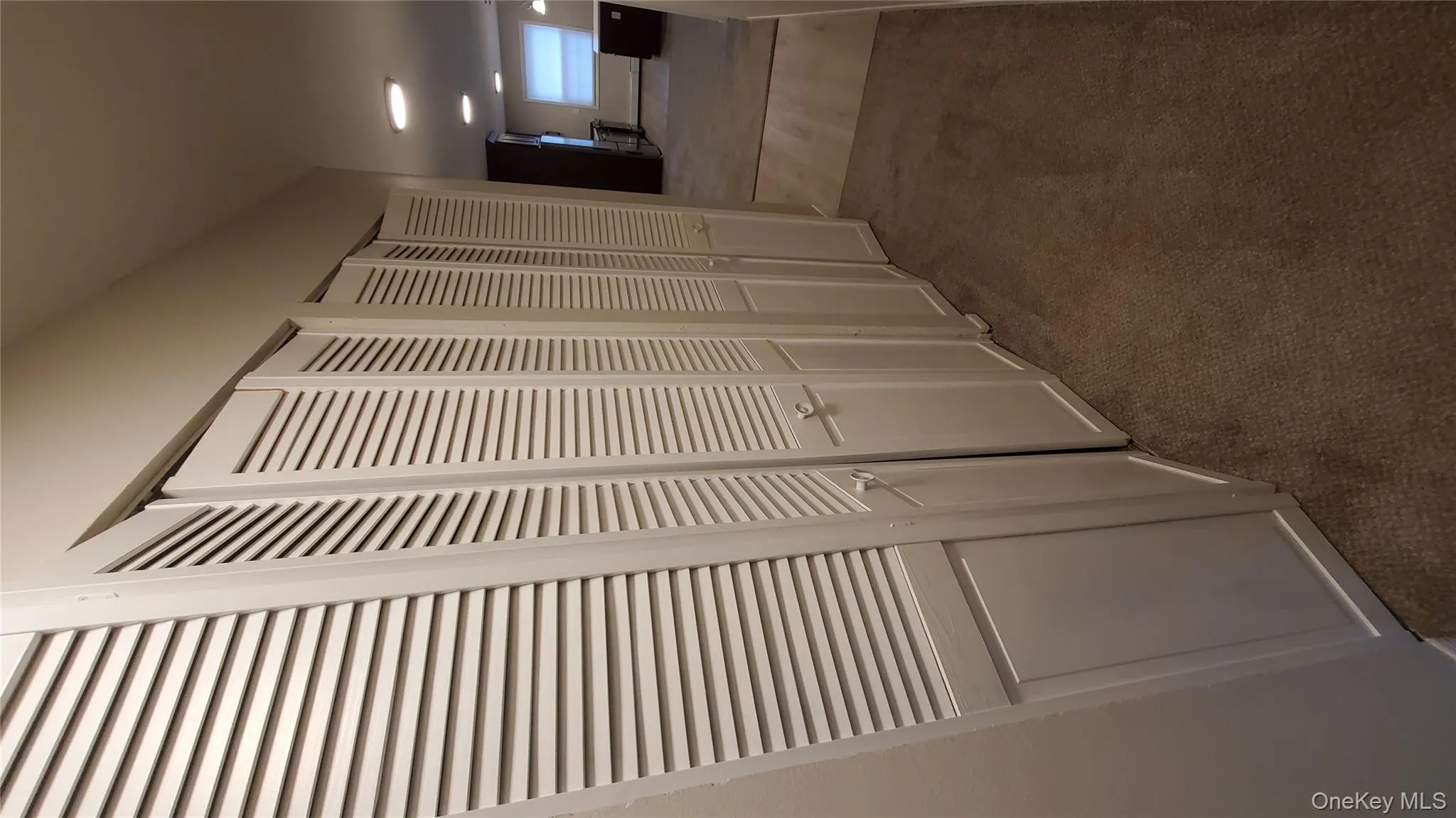 Hallway with dark colored carpet Hallway with dark colored carpet