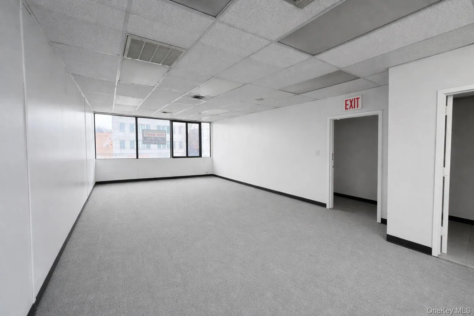 Unfurnished room featuring a drop ceiling and light carpet Unfurnished room featuring a drop ceiling and light carpet