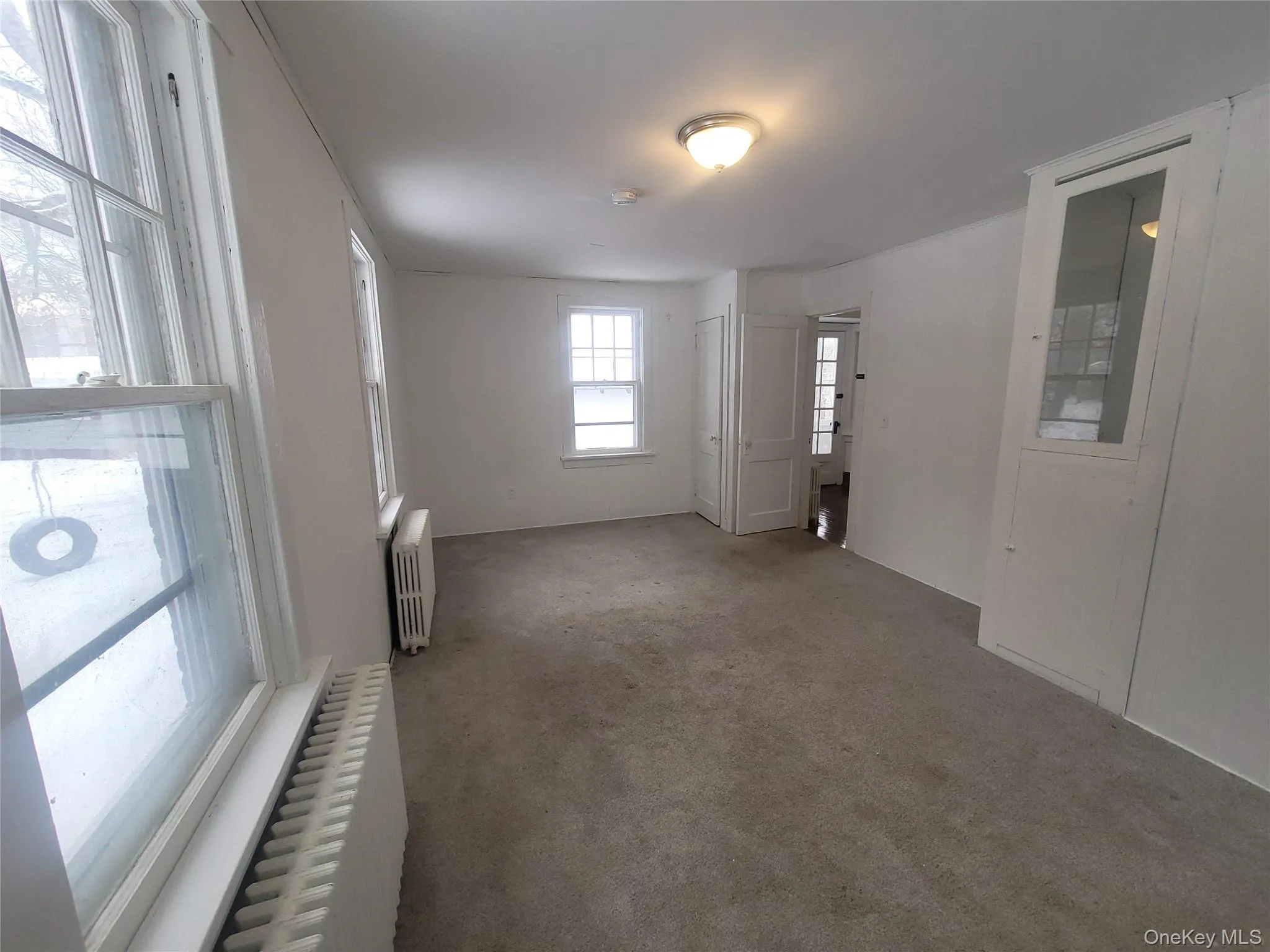 Carpeted spare room with radiator heating unit Carpeted spare room with radiator heating unit