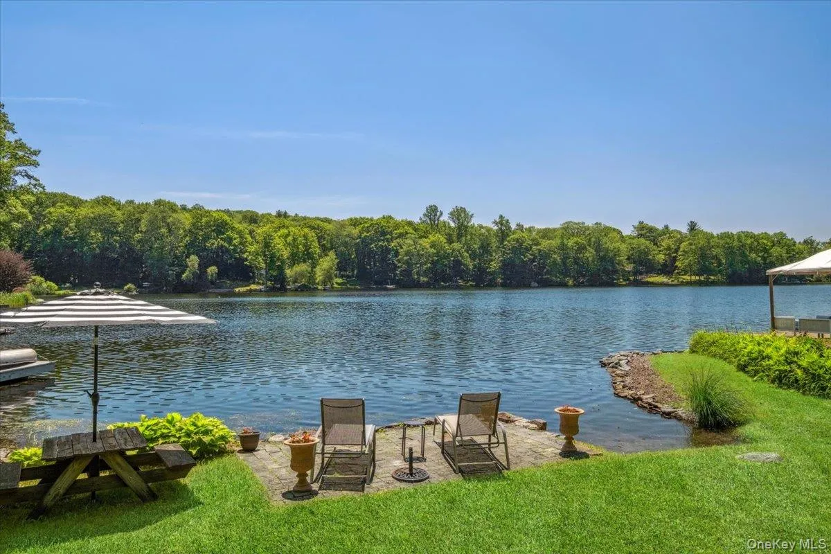 Dock with a water view, a lawn, and a view of trees Dock with a water view, a lawn, and a view of trees