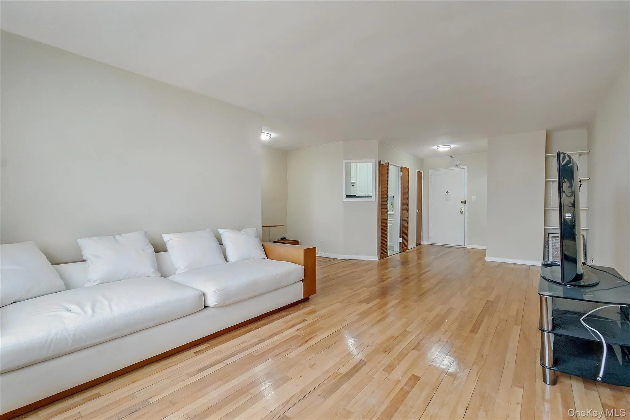Living area with light wood-type flooring and baseboards Living area with light wood-type flooring and baseboards