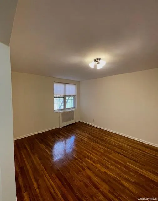 Empty room with dark wood finished floors and radiator Empty room with dark wood finished floors and radiator