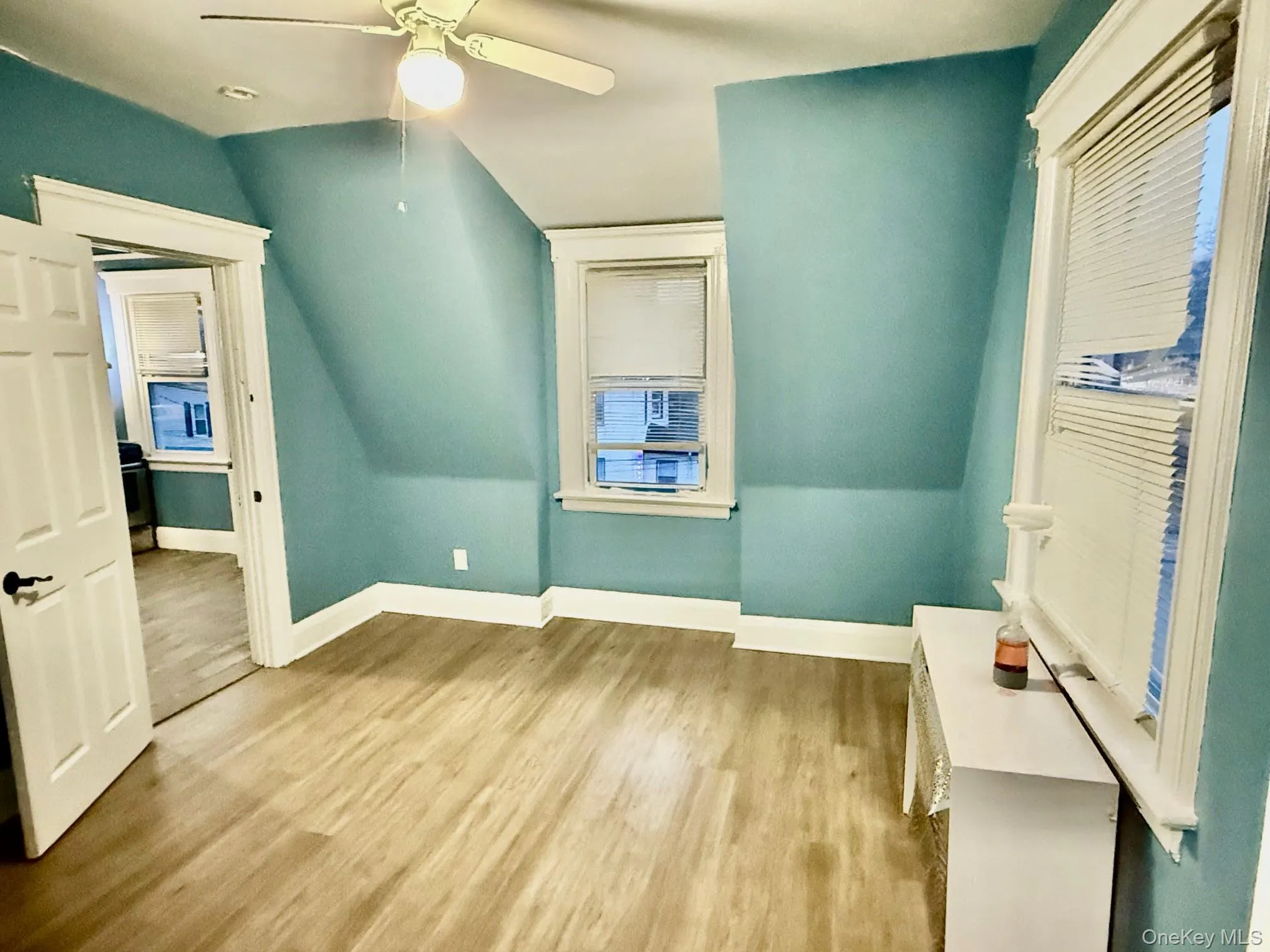 Additional living space with light wood-type flooring, lofted ceiling, and ceiling fan Additional living space with light wood-type flooring, lofted ceiling, and ceiling fan