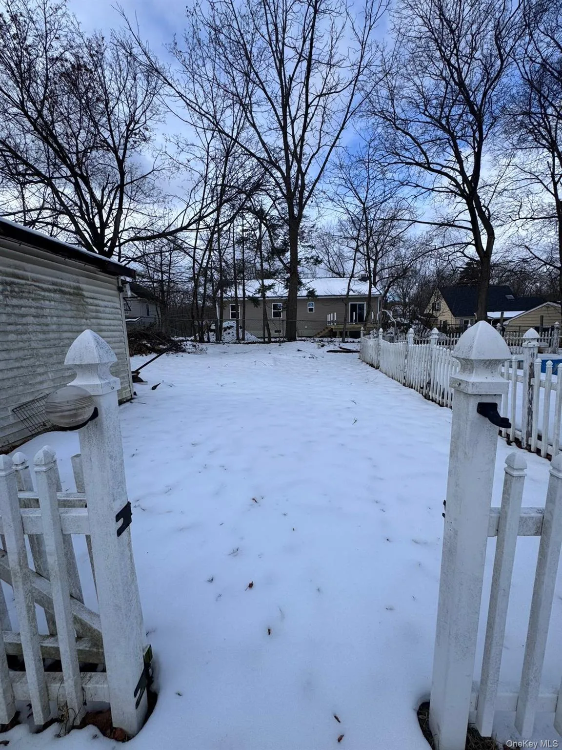 View of yard layered in snow View of yard layered in snow
