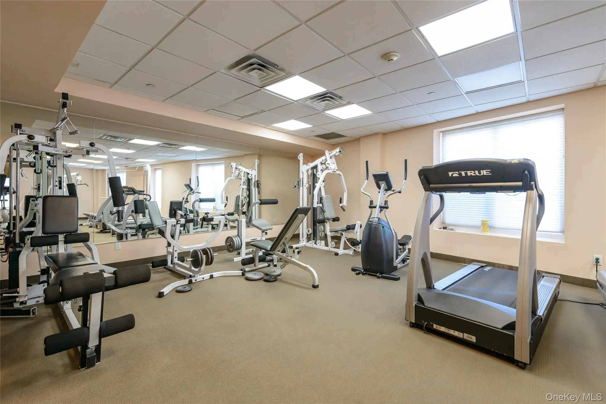 Exercise room featuring a drop ceiling Exercise room featuring a drop ceiling