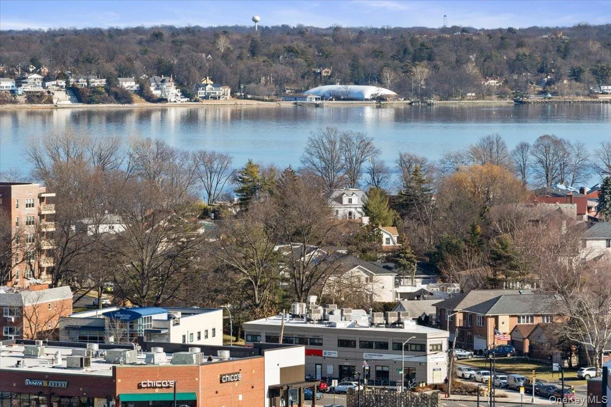 Drone / aerial view of a nearby body of water and a heavily wooded area Drone / aerial view of a nearby body of water and a heavily wooded area