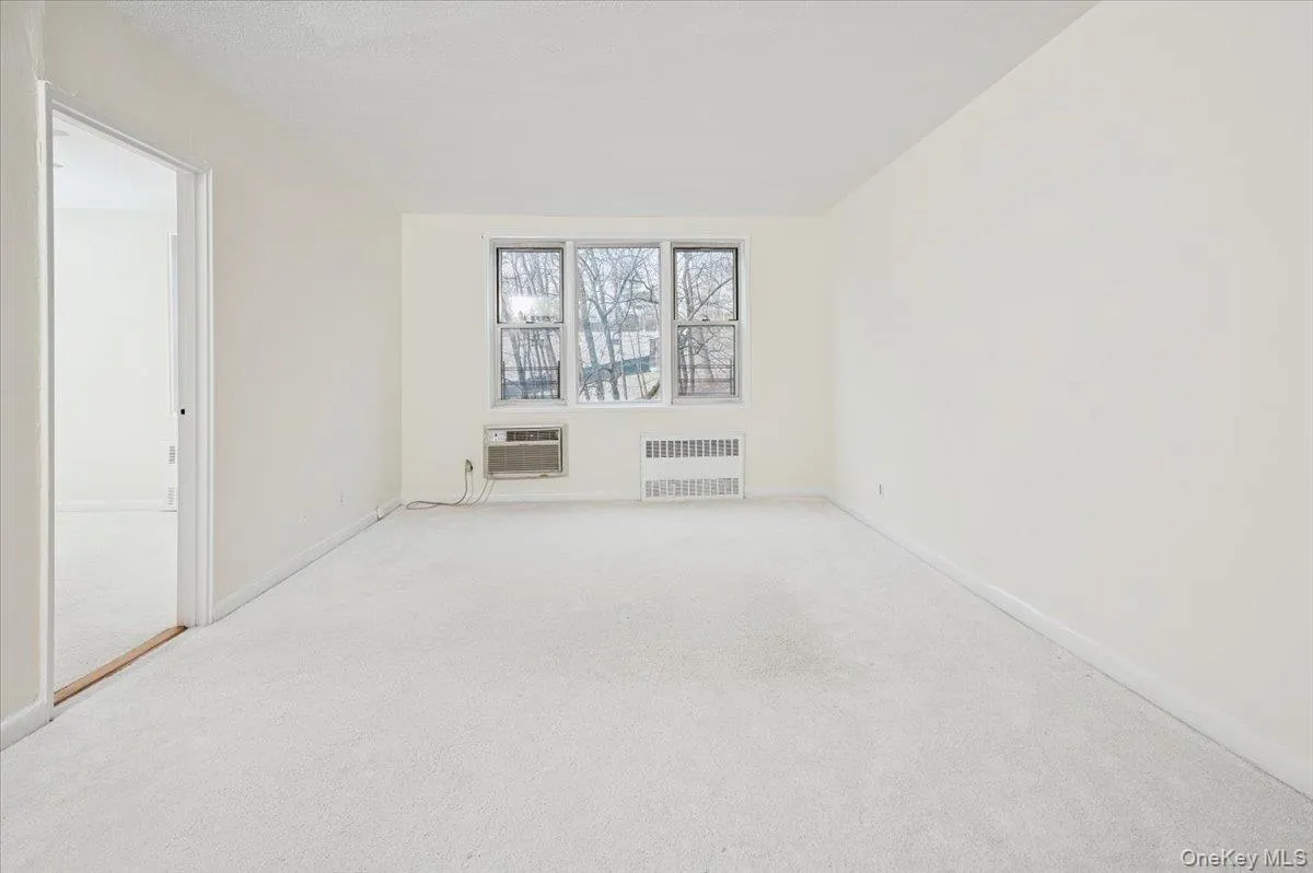 Spare room featuring radiator and carpet floors Spare room featuring radiator and carpet floors