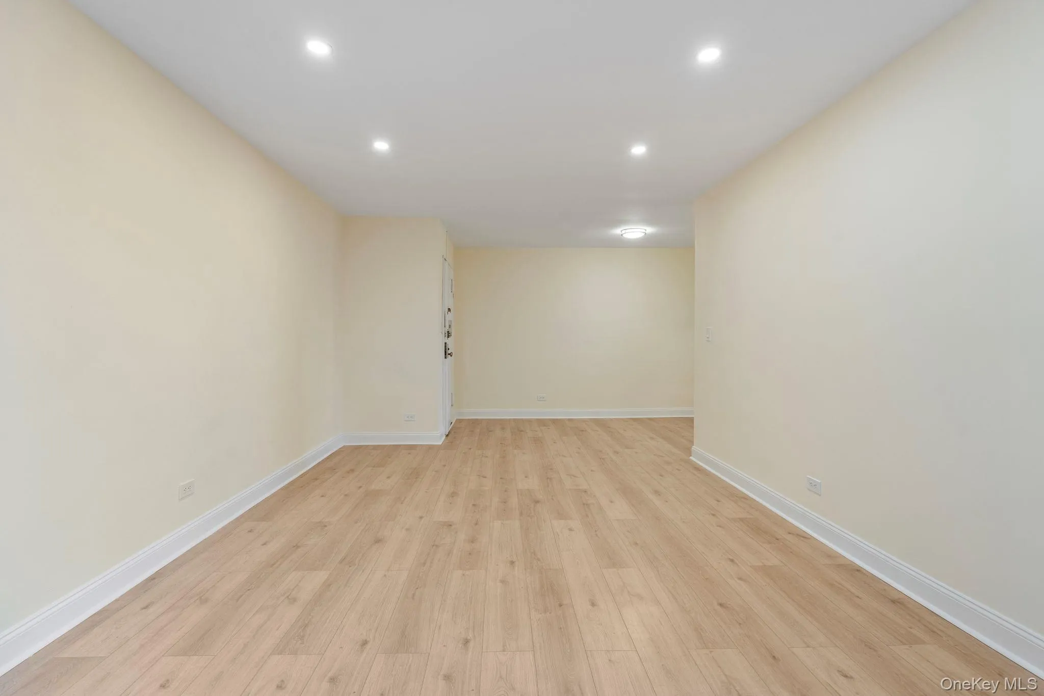 Living room featuring light wood flooring and recessed lighting Living room featuring light wood flooring and recessed lighting